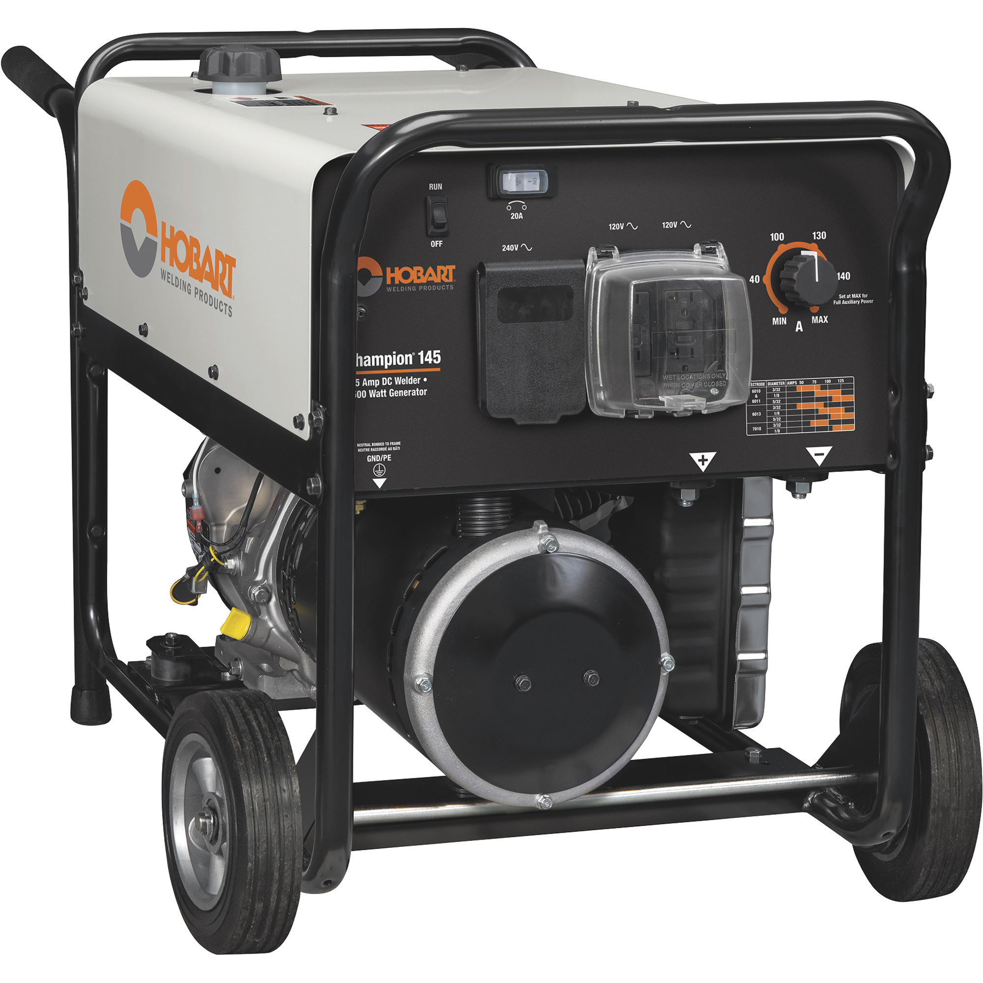 Hobart 4500 Watt AC Power, 145 Amp,145 Arc Champion Welder/Generator â 305CC Briggs & Stratton Gas Engine and Wheel Kit, Model 500563