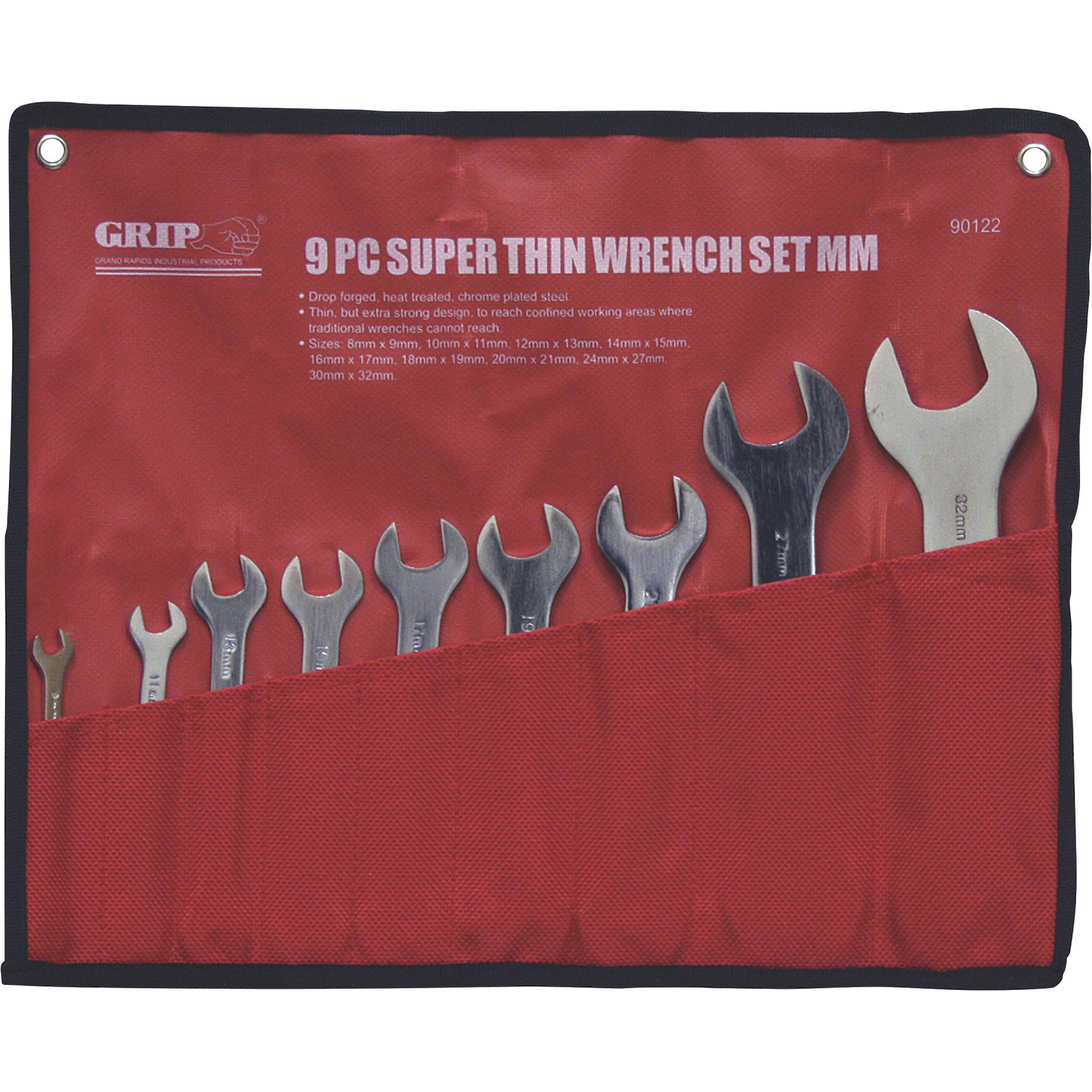 Grip Super-Thin Wrench Set, 9-Piece, Metric, Model 90122
