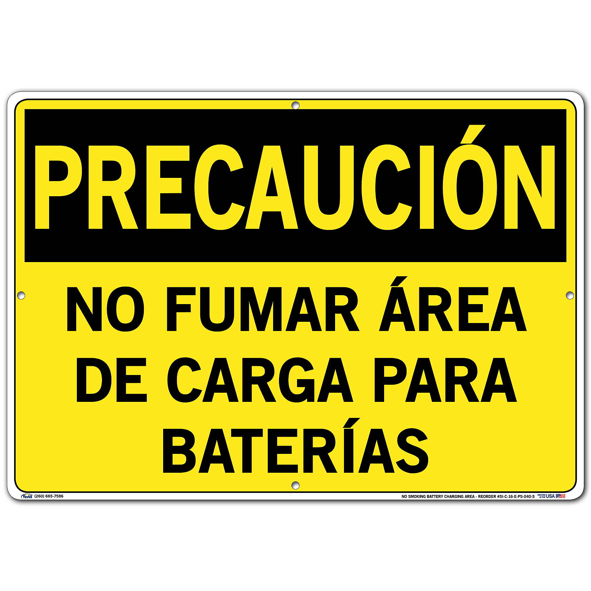 Vestil, Caution Sign (Spanish/Espanol) - Polystyrene, Sign Message NO FUMAR ÁREA DE CARGA PARA BATERÍAS, Height 14.5 in, Width 20.5 in, Model SI-C-16- -  SI-C-16-E-PS-040-S