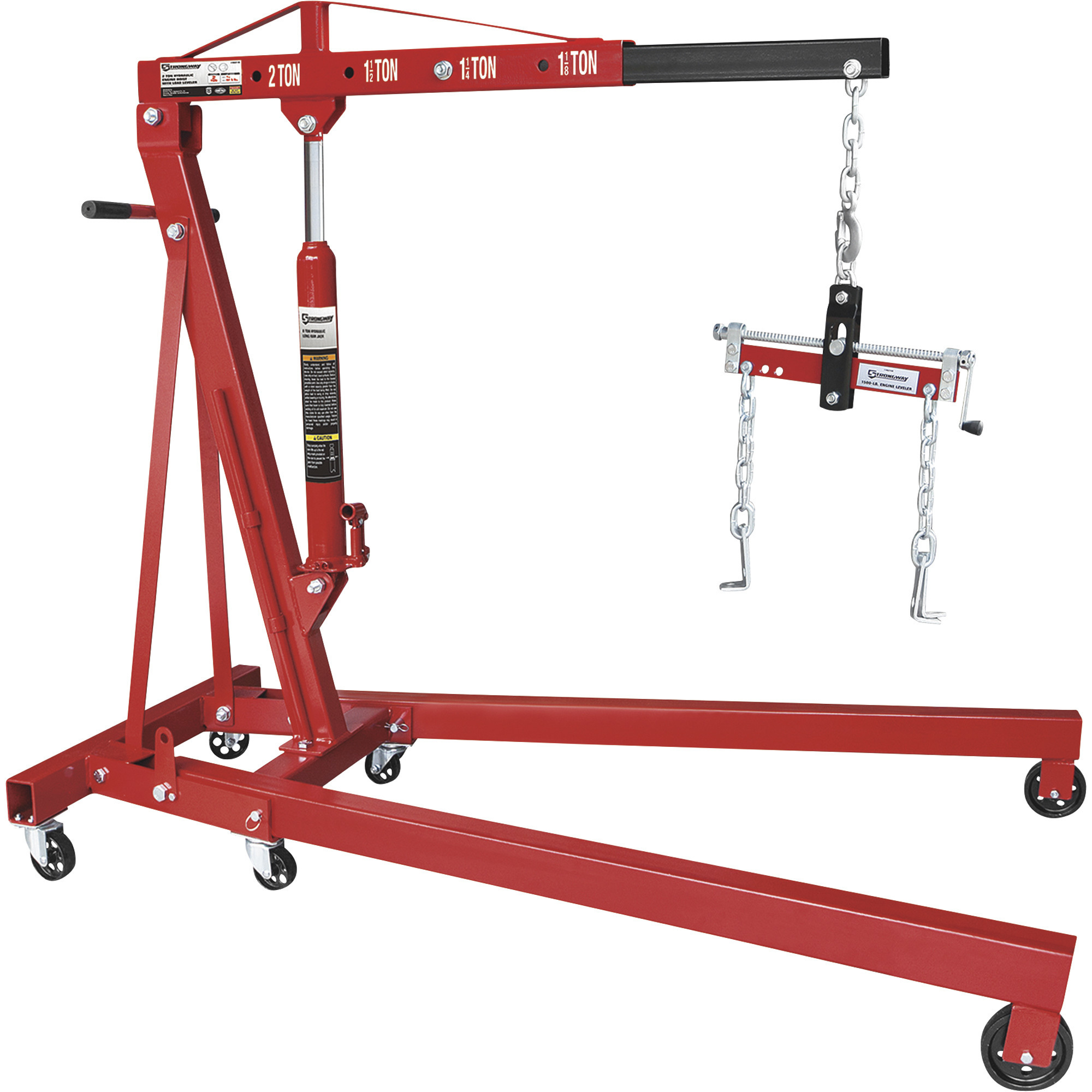 Strongway Hydraulic 2-Ton Engine Hoist with Load Leveler - 1in.-82 5/8in. Lift Range