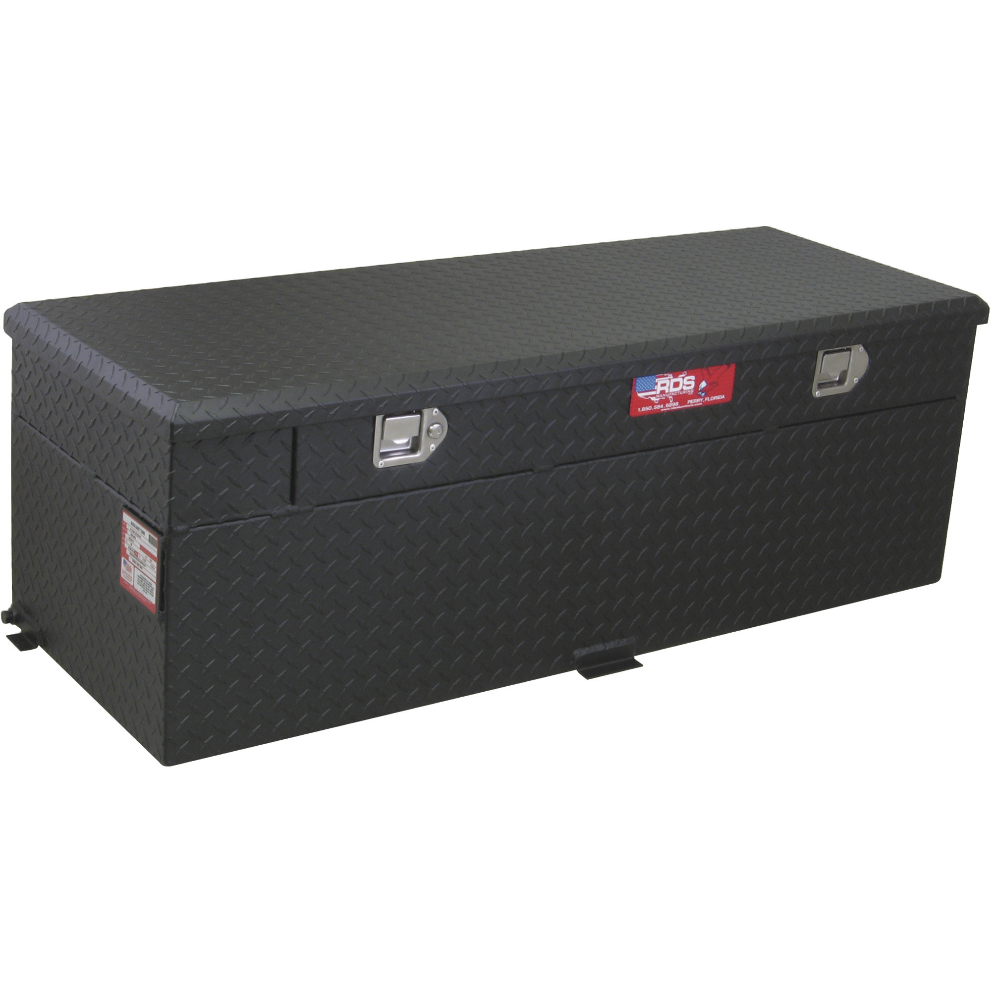 RDS Aluminum Auxiliary Fuel Tank Toolbox Combo, 60-Gallon, Rectangular, Black Diamond Plate, Fuel Filler Shroud, Model 72743PC