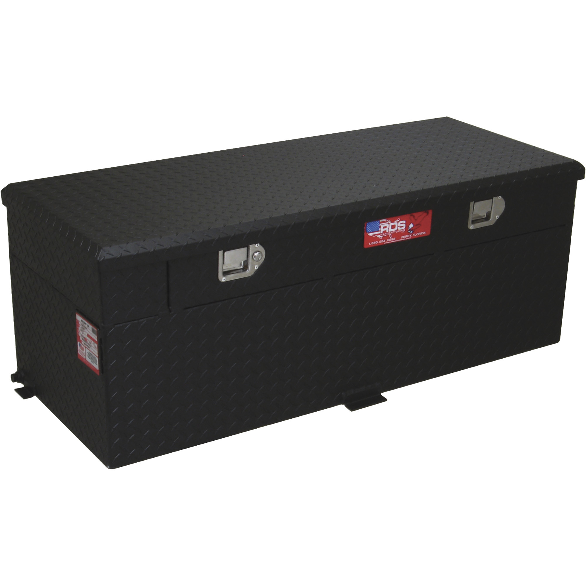 RDS Aluminum Auxiliary Fuel Tank Toolbox Combo, 51-Gallon, Rectangular, Black Diamond Plate, Fuel Filler Shroud, Model 72746PC