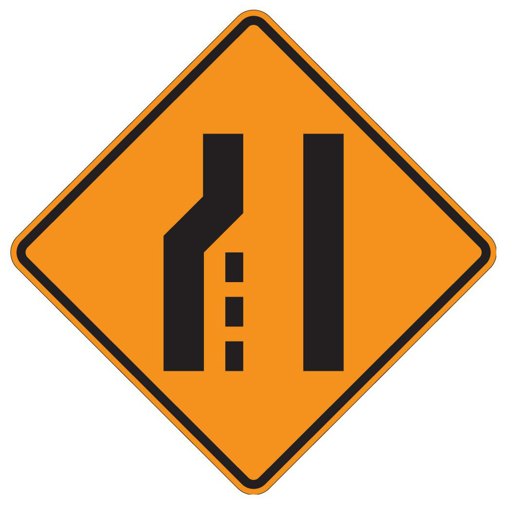 Eastern Metal, 30InchX30InchX.080 Alum Orange High Intensity Sheeting Sign, Sign Message (Left Lane Reduction Symbol), Height 30 in, Width 30 in,