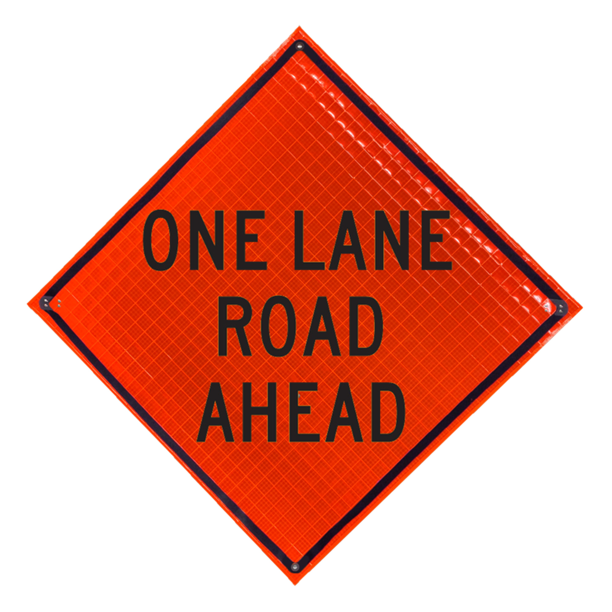 Eastern Metal, Super Bright Roll-up Sign, Sign Message One Lane Road Ahead, Height 36 in, Width 36 in, Model C-36-SBO-4LEX-OLRA