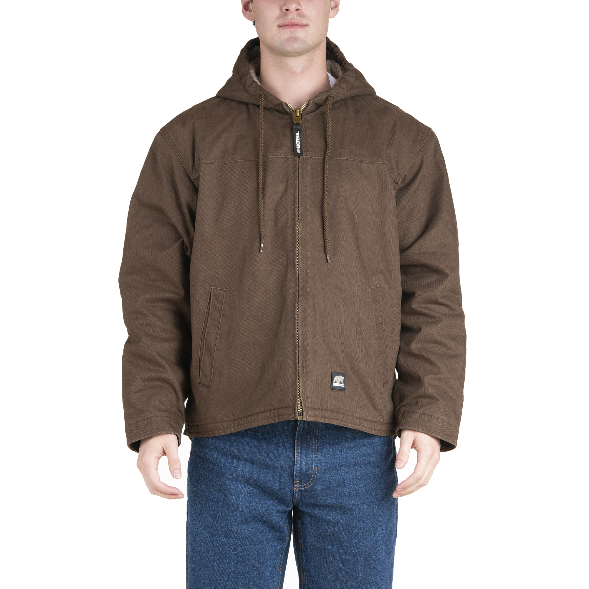 Berne Apparel, Dorset Hooded Work Coat, Size M, Color Bark, Model HJ626