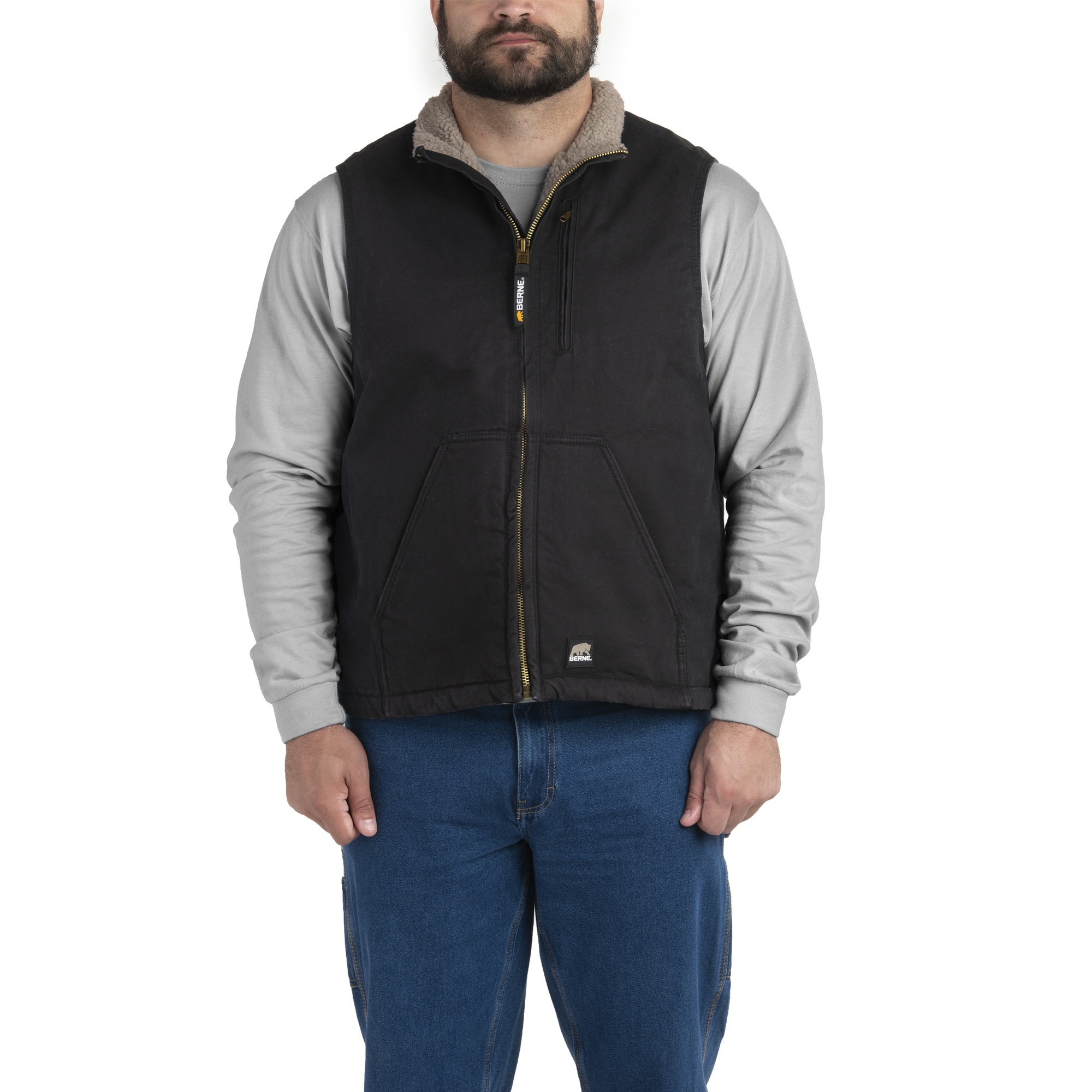 Berne Apparel, Canyon Sherpa Lined Vest, Size 4XL, Color Black, Model V818