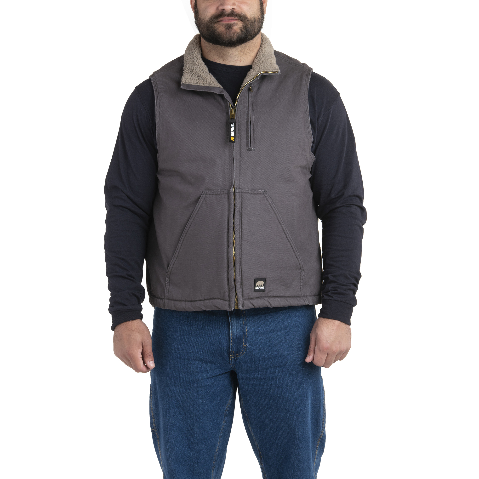 Berne Apparel, Canyon Sherpa Lined Vest, Size S, Color Slate, Model V818