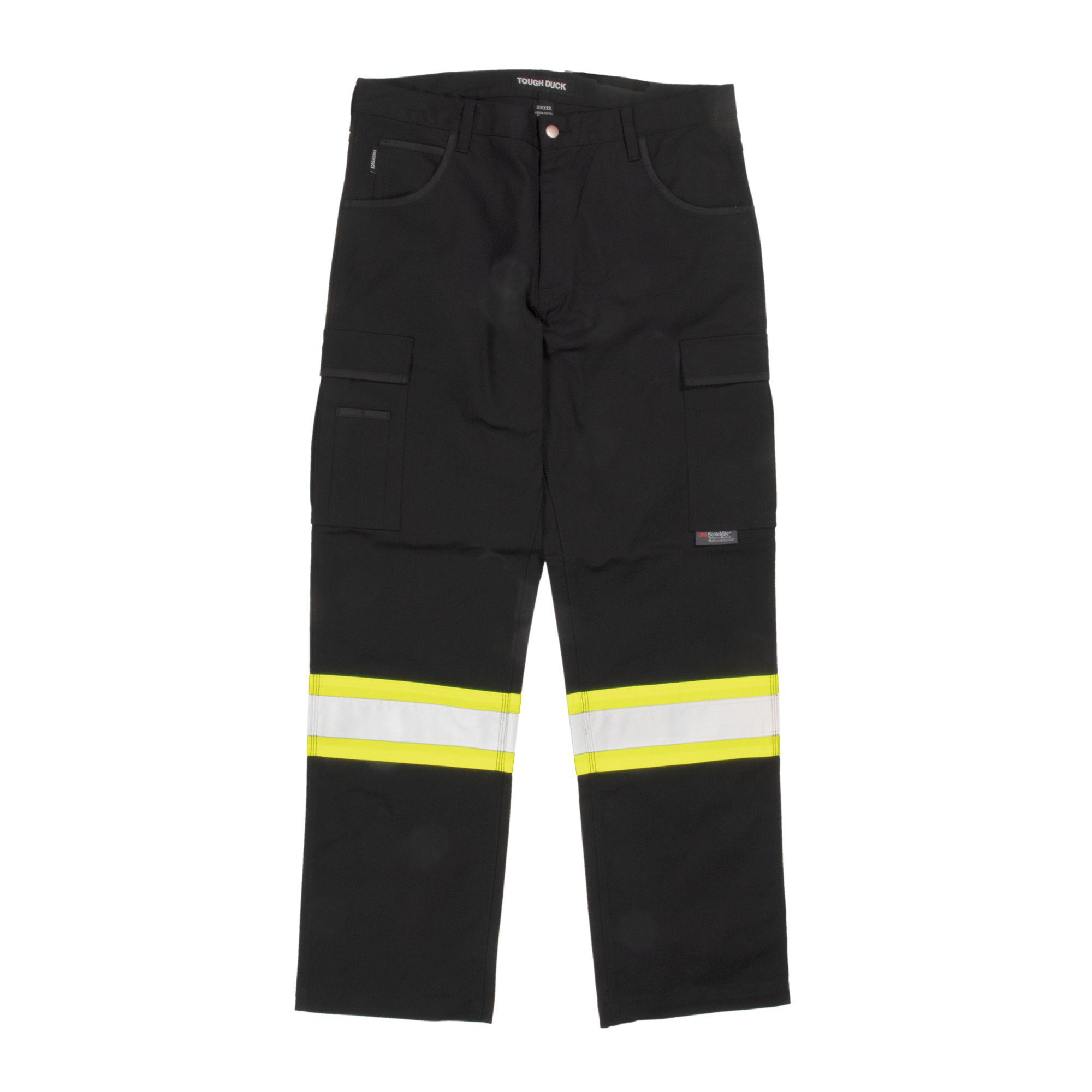 Tough Duck, Flex Twill Safety Cargo Pant, Waist 40 in, Inseam 30 in, Color Black, Model SP030