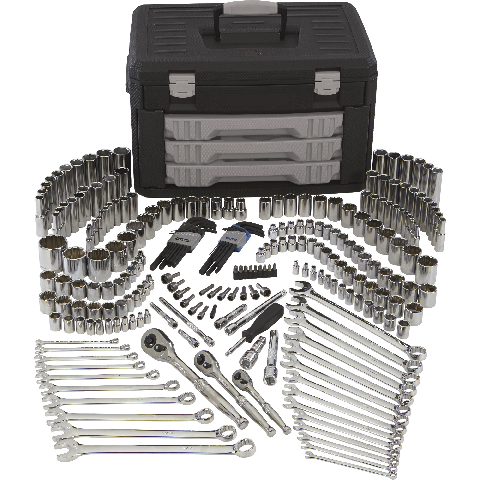 Klutch Mechanic's Tool Set, 245-Piece, 1/4Inch, 3/8Inch & 1/2Inch Drive