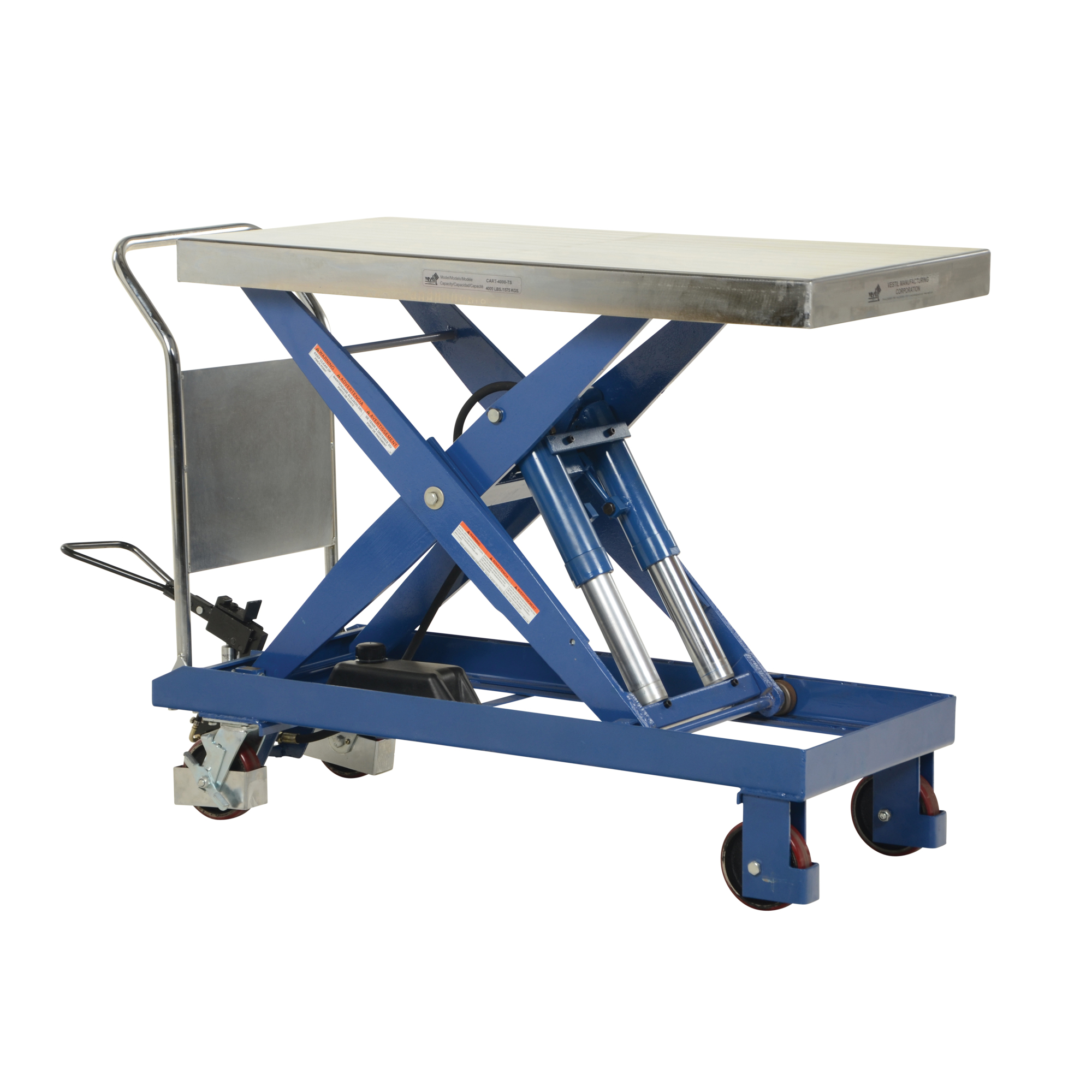 Vestil, 47Inchx24Inch Hydraulic scissor cart 4k, Capacity 4000 lb, Lowered Height 15.5 in, Raised Height 40 in, Model CART-4000