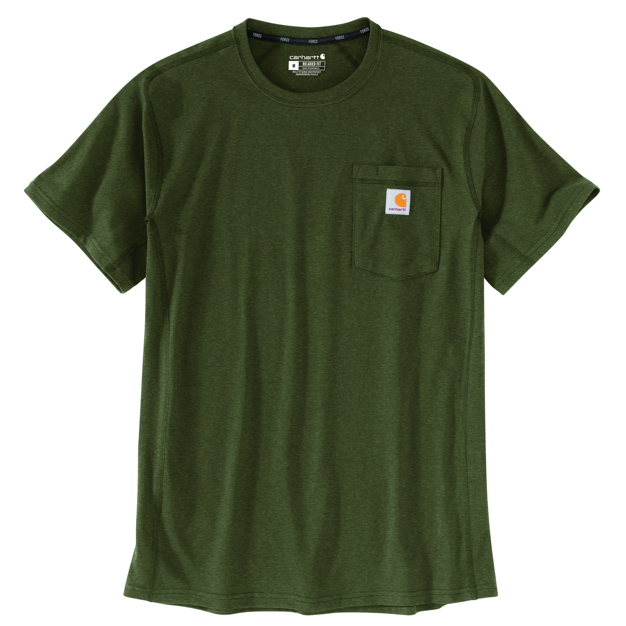 Carhartt, Men's Force Relaxed Fit Medium Weight SS Pocket T-Shirt, Size 2XL, Color Basil Heather, Material 60% Polyester/40% Cotton, Model 104616-G73