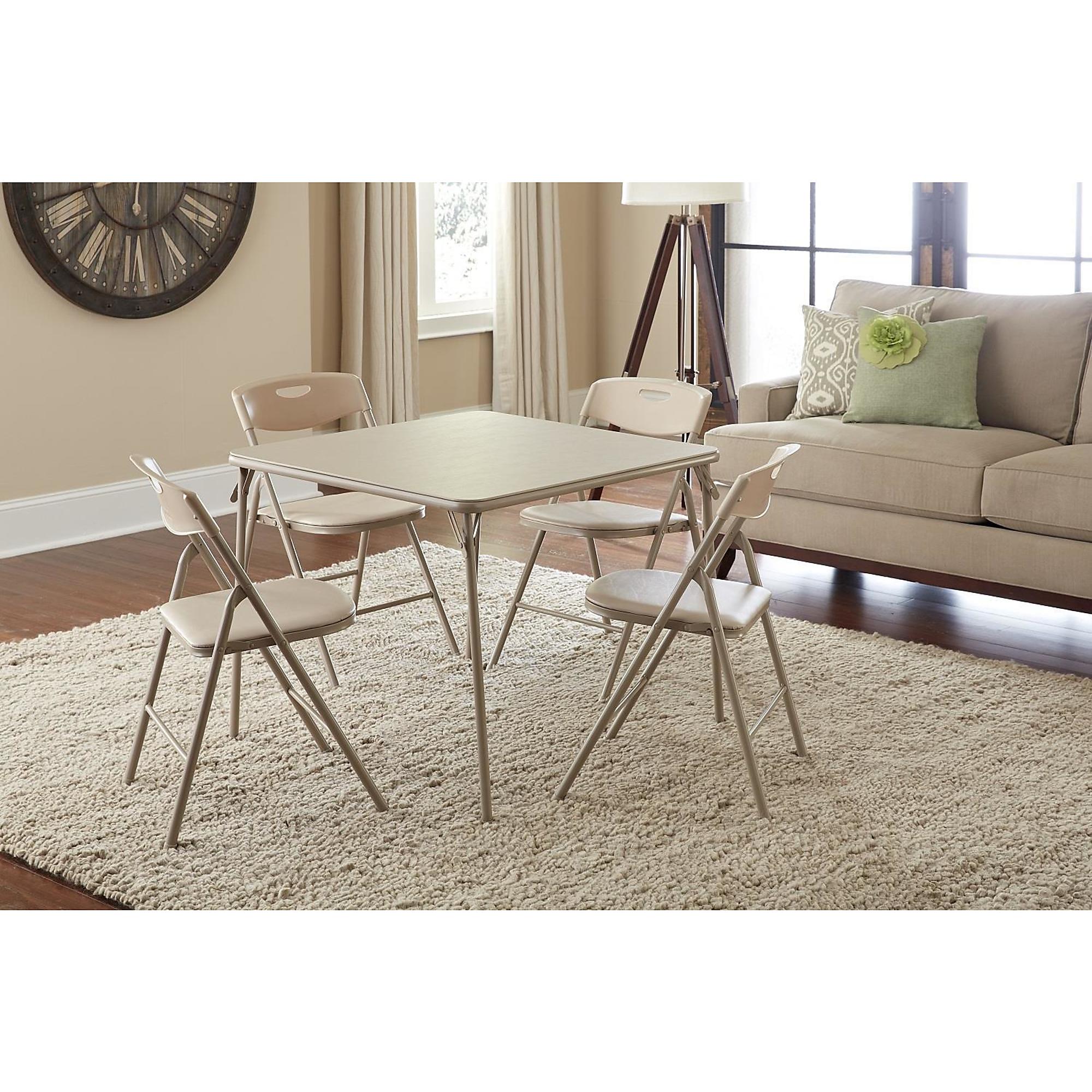 Cosco, 5-Pc Folding Set w/ Card Table 4 Padded Chairs, Height 27.87 in, Width 33.82 in, Length 33.82 in, Model 37557ANTE