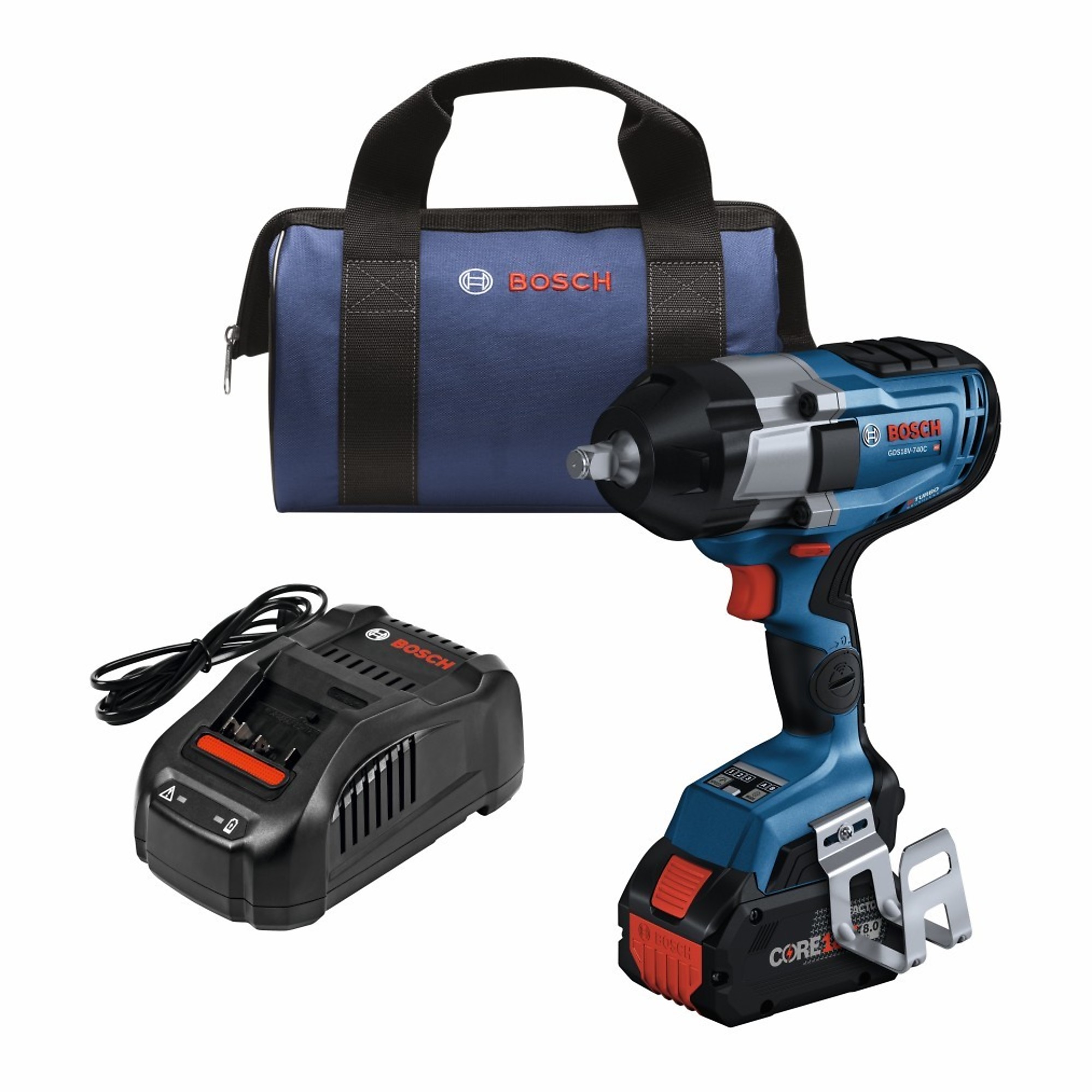 Bosch, PF 18V 1/2Inch Impact Wrench Kit w 1 Battery, Drive Size 1/2 in, Volts 18, Battery Type Lithium-ion, Model GDS18V-740CB14