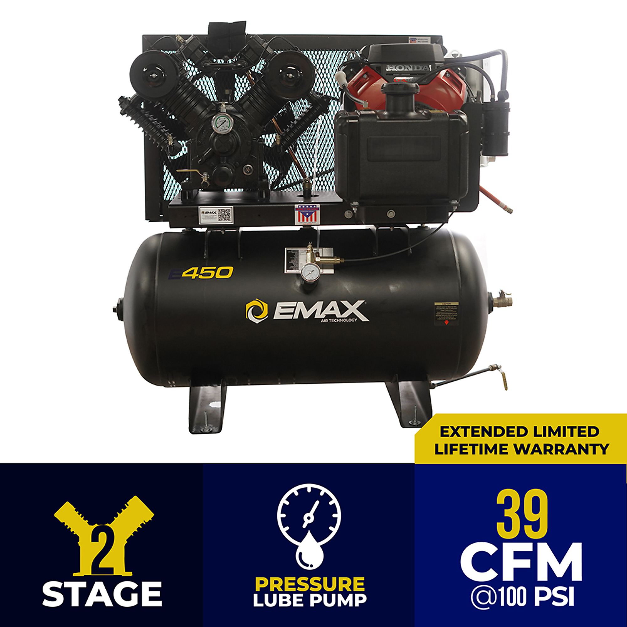 EMAX Electric Start Air Compressor, 18HP, 30 Gal, Gas Honda Engine, Model EGES1830ST