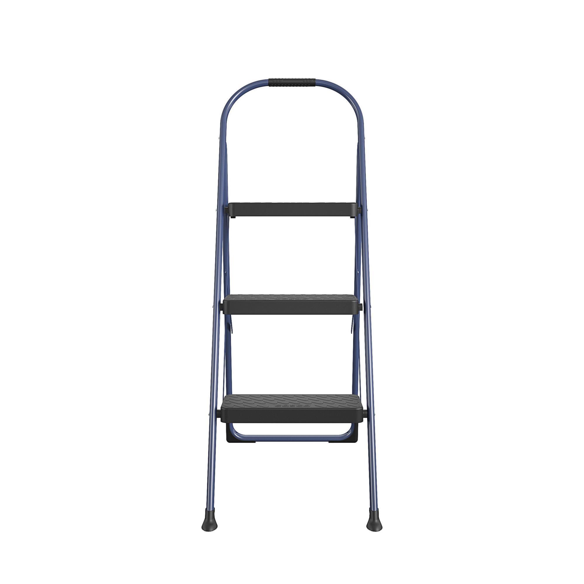 Cosco, 3-Step Folding Step Stool, 225 lb. Capacity, Navy, Height 47.6 ft, Capacity 225 lb, Material Steel, Model 11448NVY1E