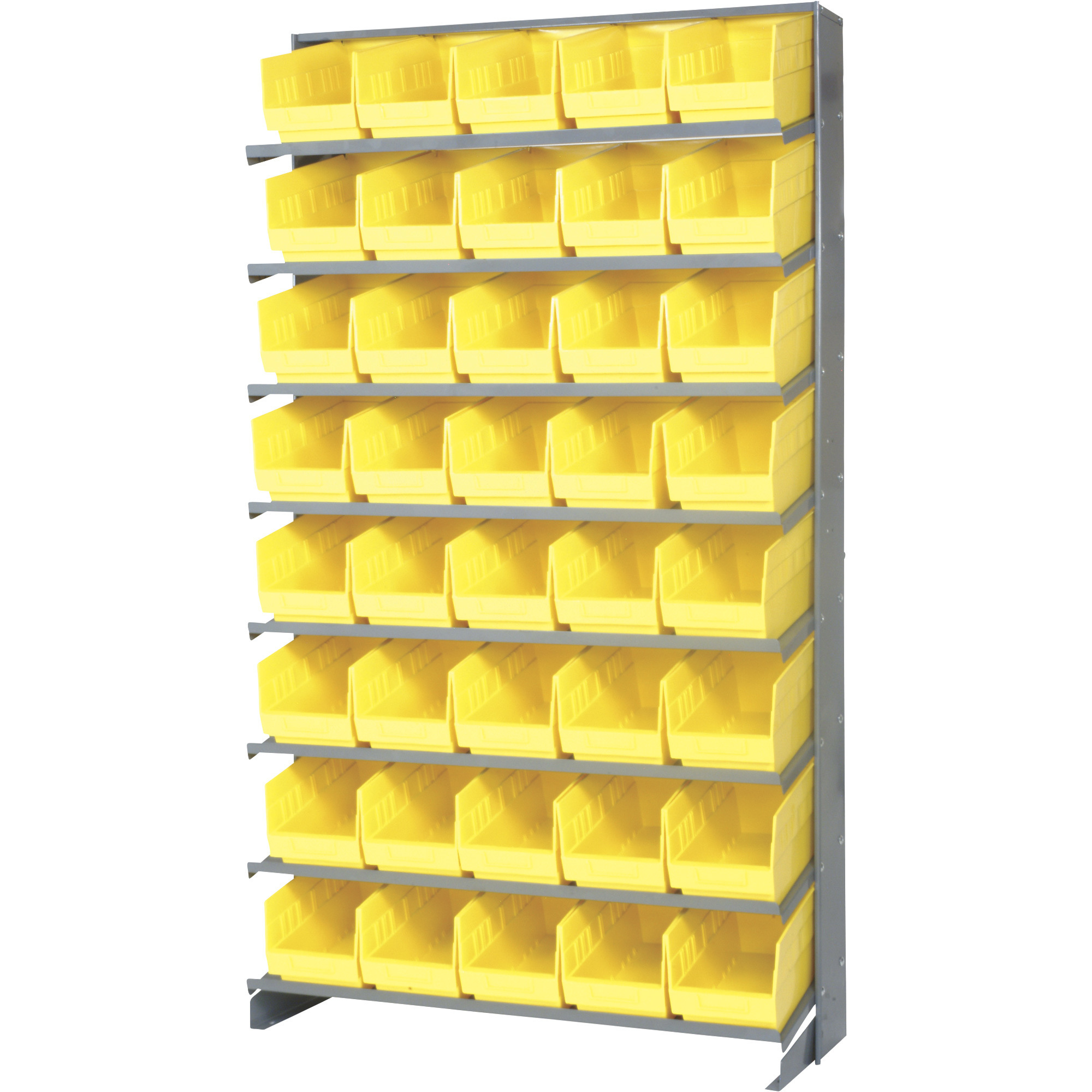 Quantum Storage Store-More Single Side Sloped Shelving Unit With 40 Bins, 36Inch W x 12Inch D x 60Inch H, Yellow, Model QPRS-202YL