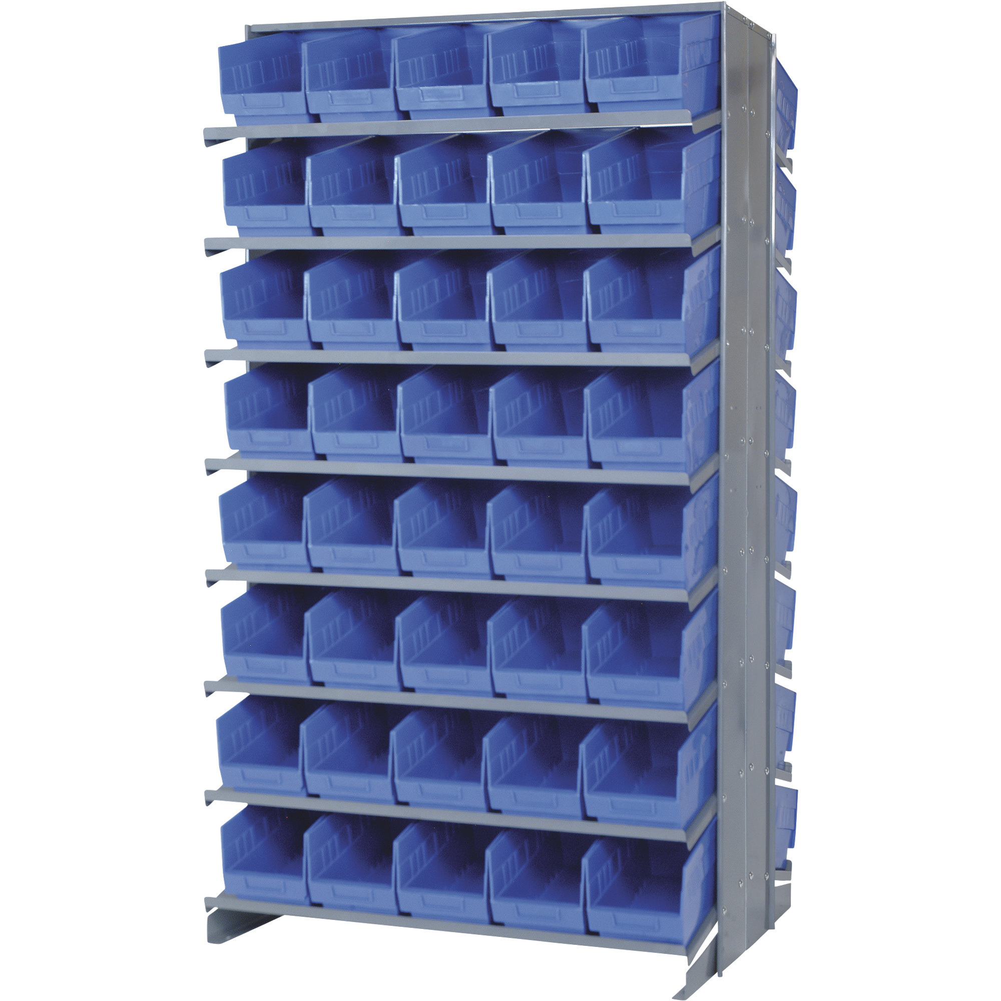 Quantum Double-Sided Store-More Pick Rack Shelf with Bins, 36Inch W x 24Inch D x 63 1/2Inch H, Includes 80 11 5/8Inch L x 6 5/8Inch W x 6Inch H Bins,