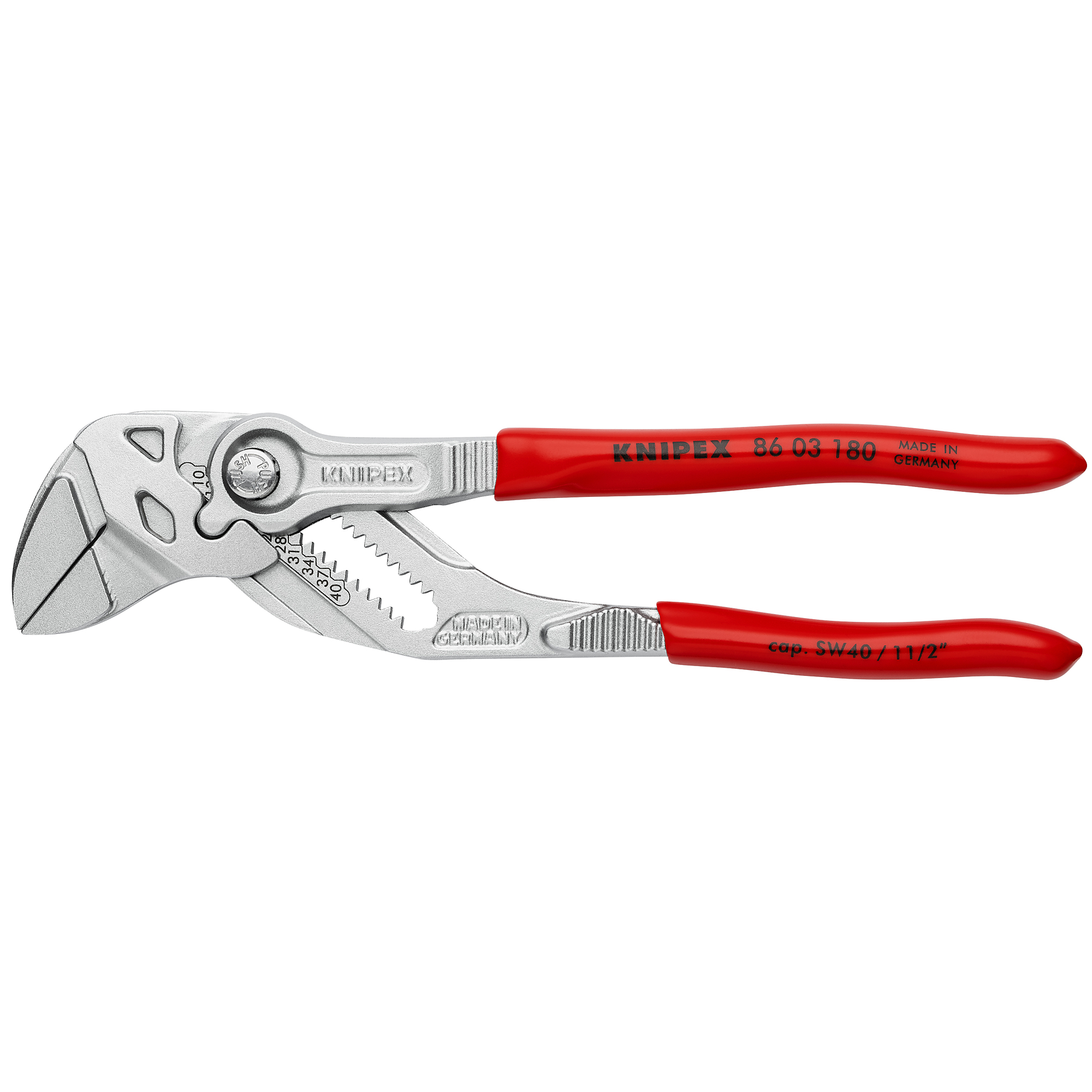 KNIPEX, Pliers Wrench, Plastic coating, 7.25Inch, Pieces (qty.) 1 Material Steel, Jaw Capacity 1.5 in, Model 86 03 180 SBA