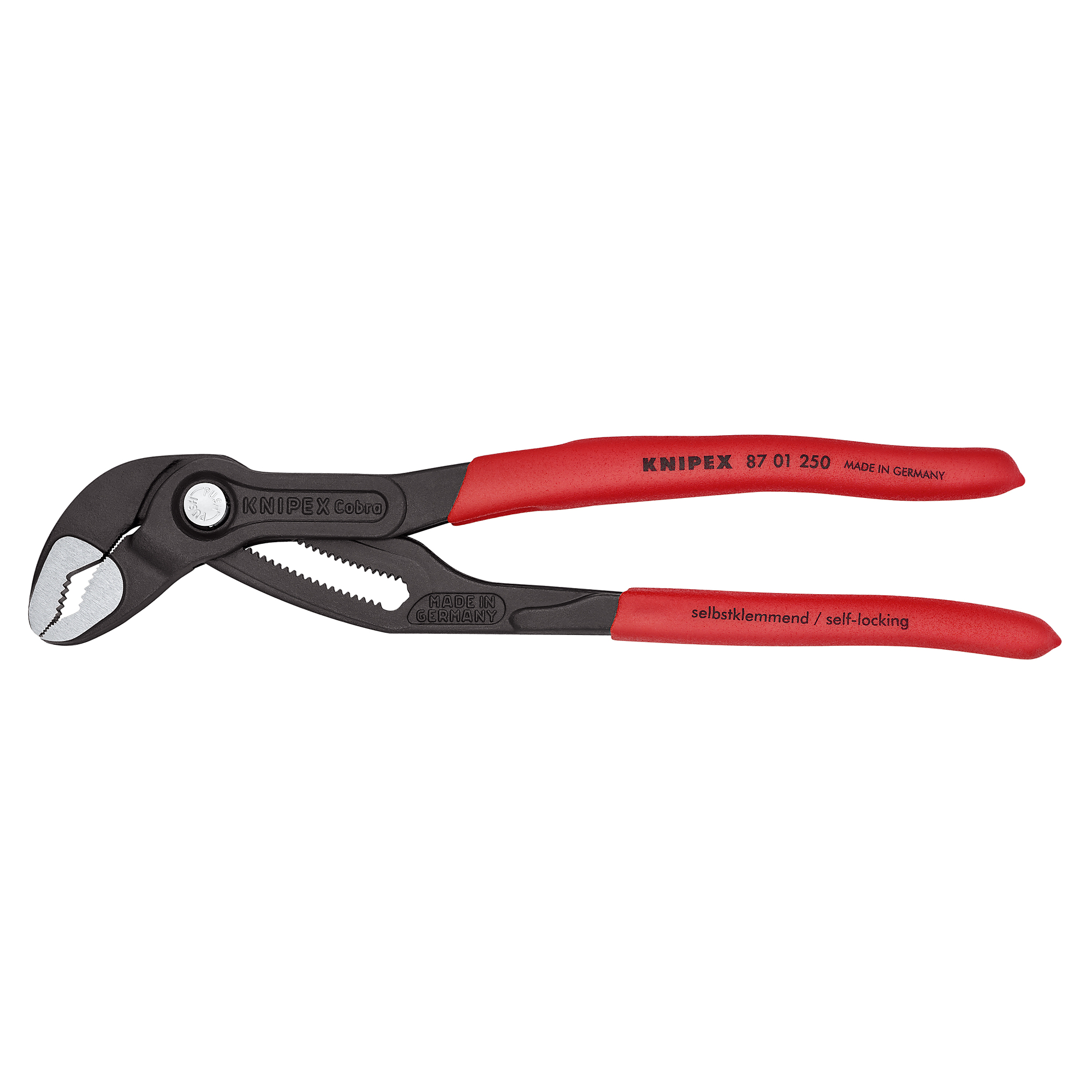 KNIPEX Cobra , Cobra Water Pump Pliers, Non-slip plastic, 10Inch, Pieces (qty.) 1 Material Steel, Jaw Capacity 2 in, Model 87 01 250 SBA