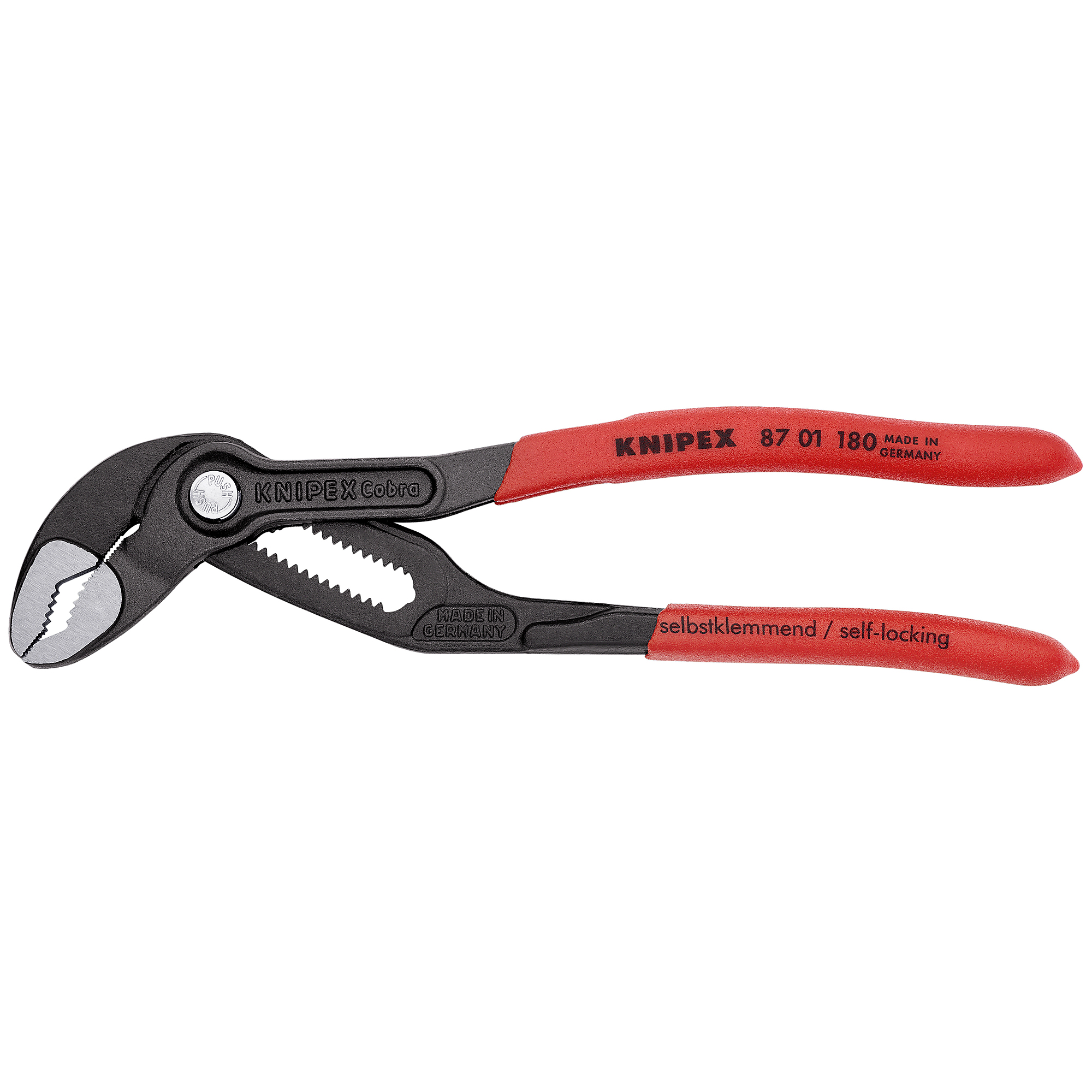 KNIPEX Cobra , Cobra Water Pump Pliers, Non-slip plastic, 7.25Inch, Pieces (qty.) 1 Material Steel, Jaw Capacity 1.5 in, Model 87 01 180 SBA