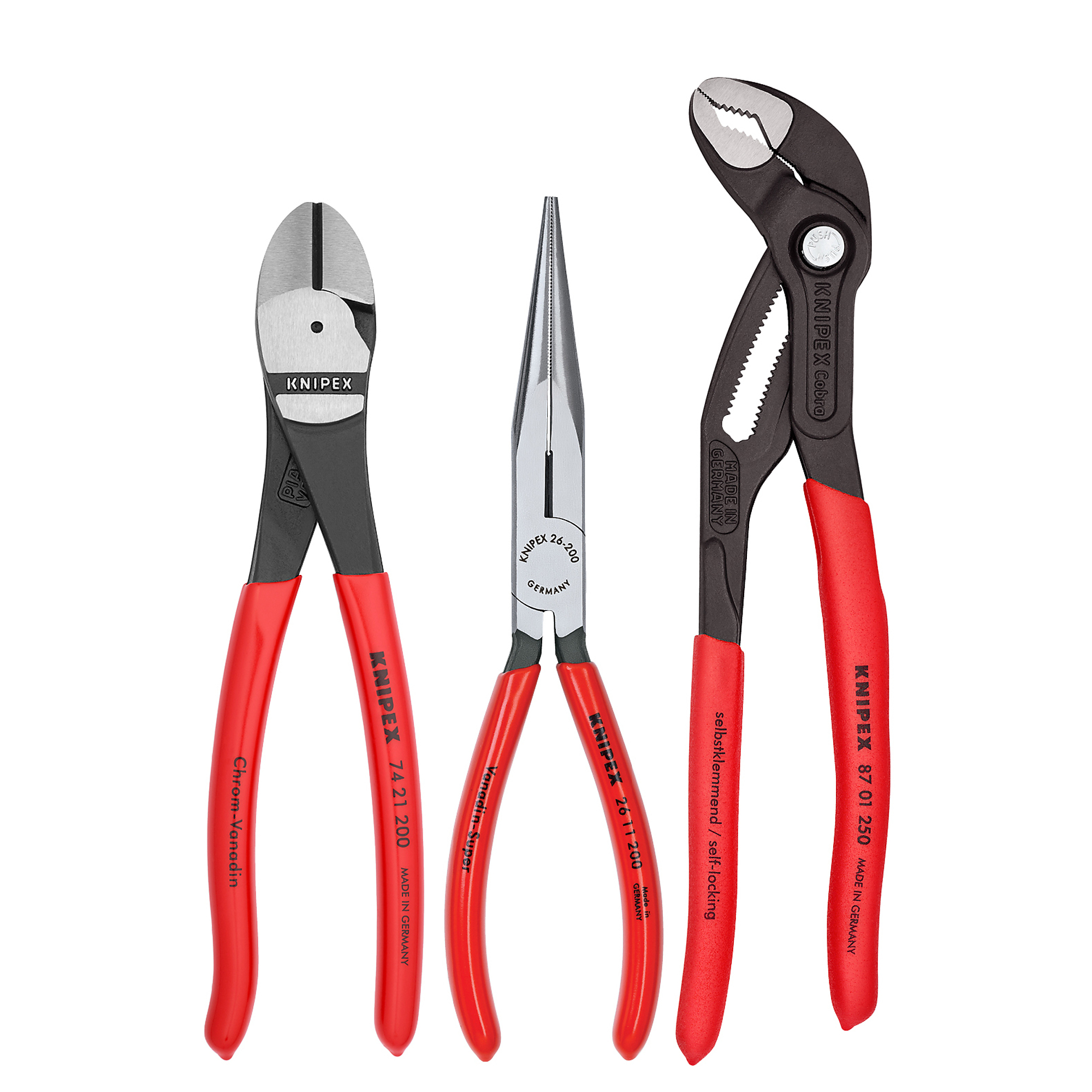 KNIPEX, 3PC Assorted Pliers Sets, Plastic coating, Pieces (qty.) 3, Material Alloy Steel, Model 00 20 08 US2