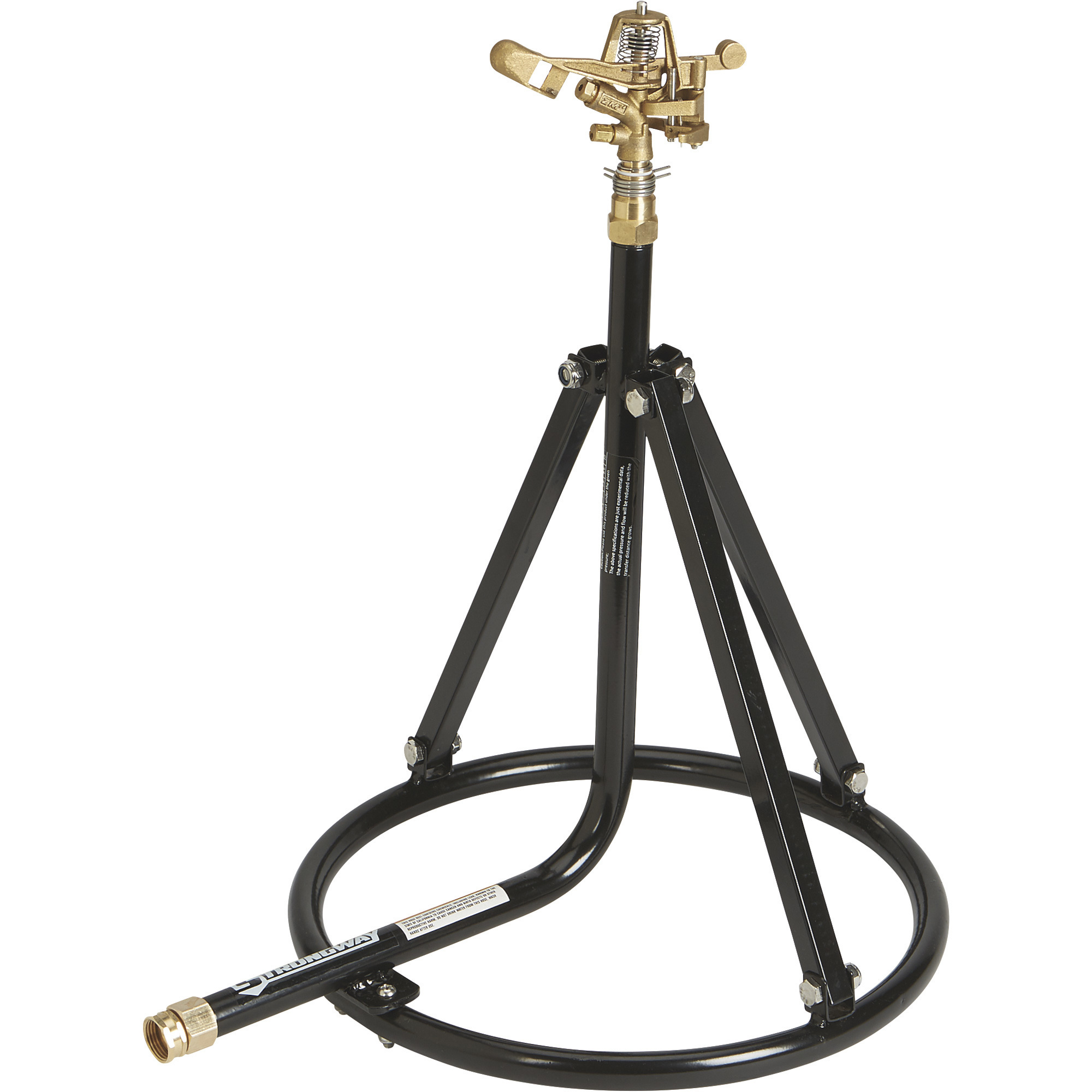 Strongway Tripod Sprinkler with Round Base, 3/4Inch Brass Head with 2 Nozzles, 100ft. Diameter Coverage