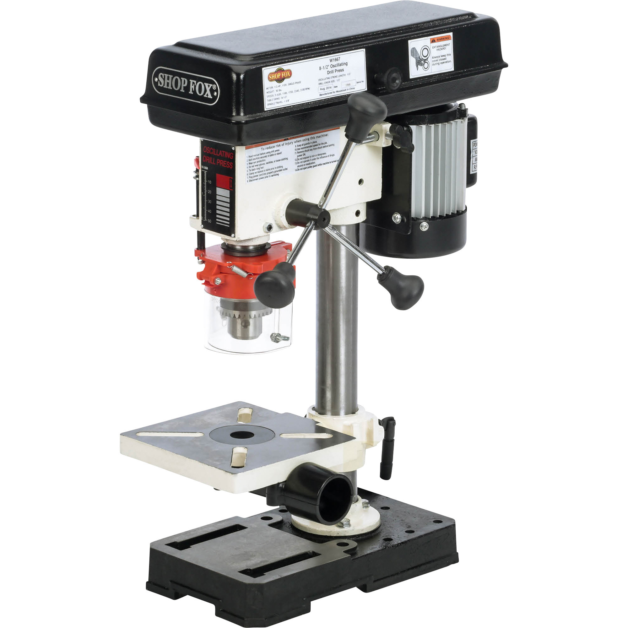 SHOP FOX Oscillating Benchtop Drill Press, 5-Speed, 8 1/2Inch, 1/2 HP, 110V, Model W1667