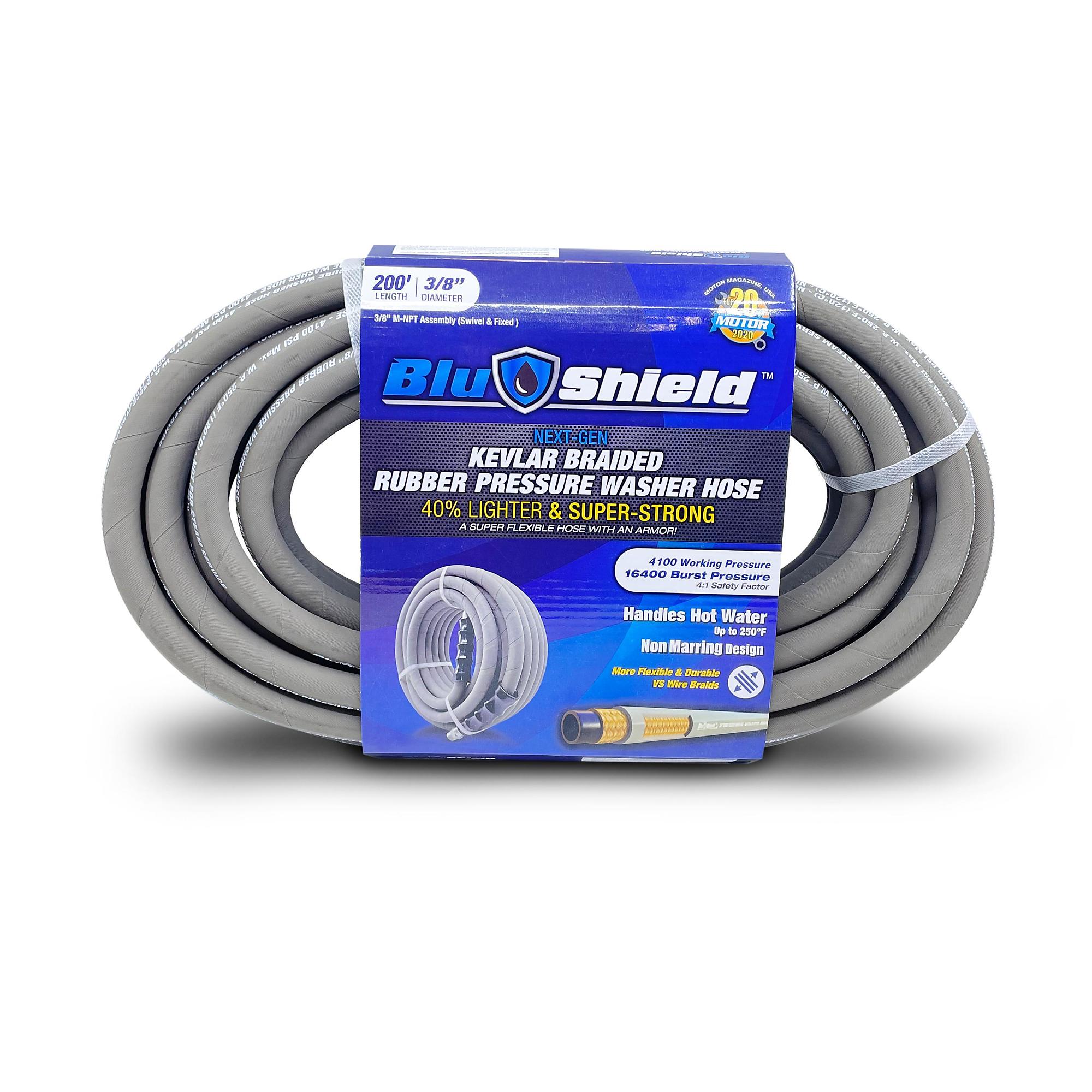 BluShield Nonmarking Pressure Washer Hose, 4100 PSI, 3/8Inch x 200ft., Model PW38200-NM