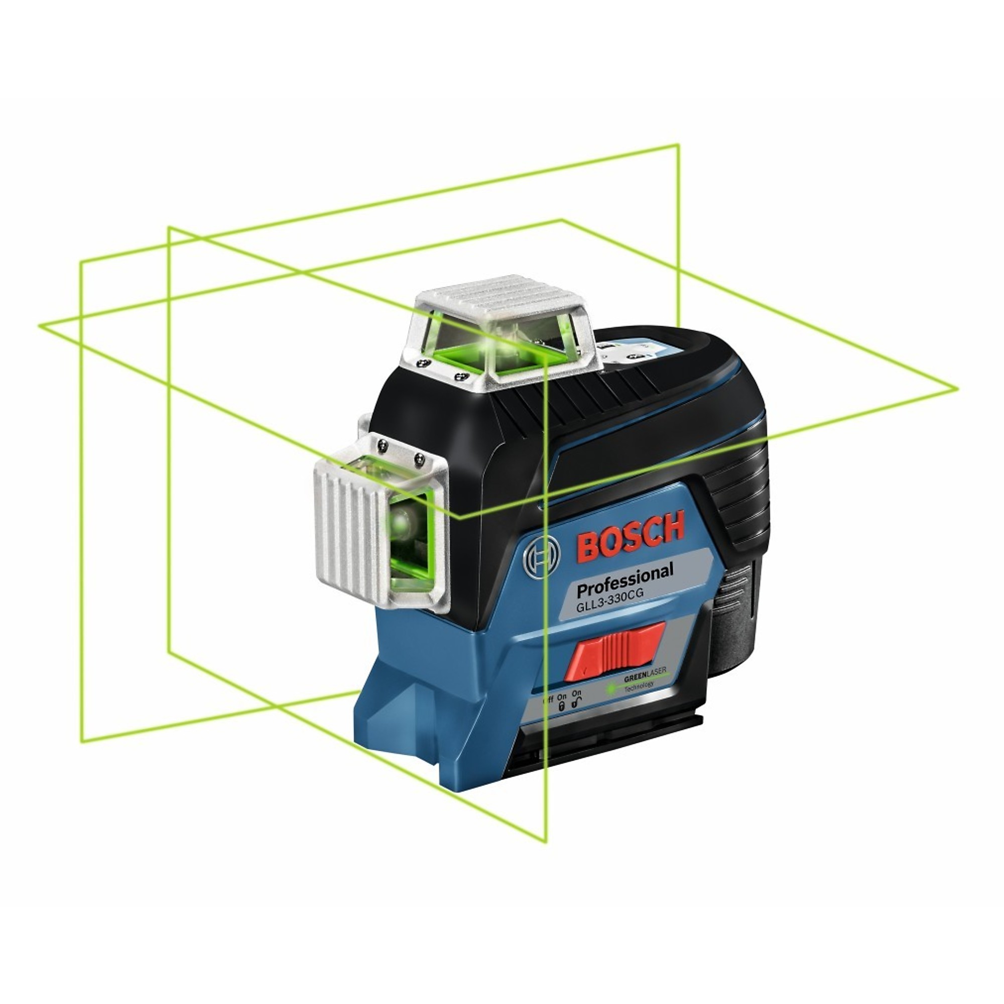 Bosch, 3600 Connected Green 3-Plane Line Laser, Level Type Cross Line Laser, Length 6.4 in, Accuracy 1 in, Model GLL3-330CG