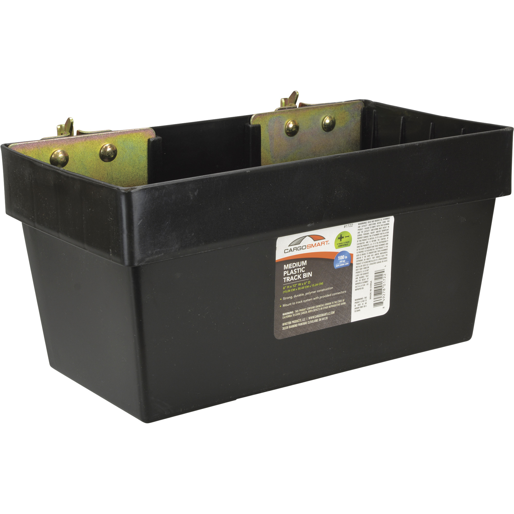 CargoSmart Medium Plastic Storage Bin, 12Inch W x 6Inch D x 6Inch H, For E-Track and X-Track