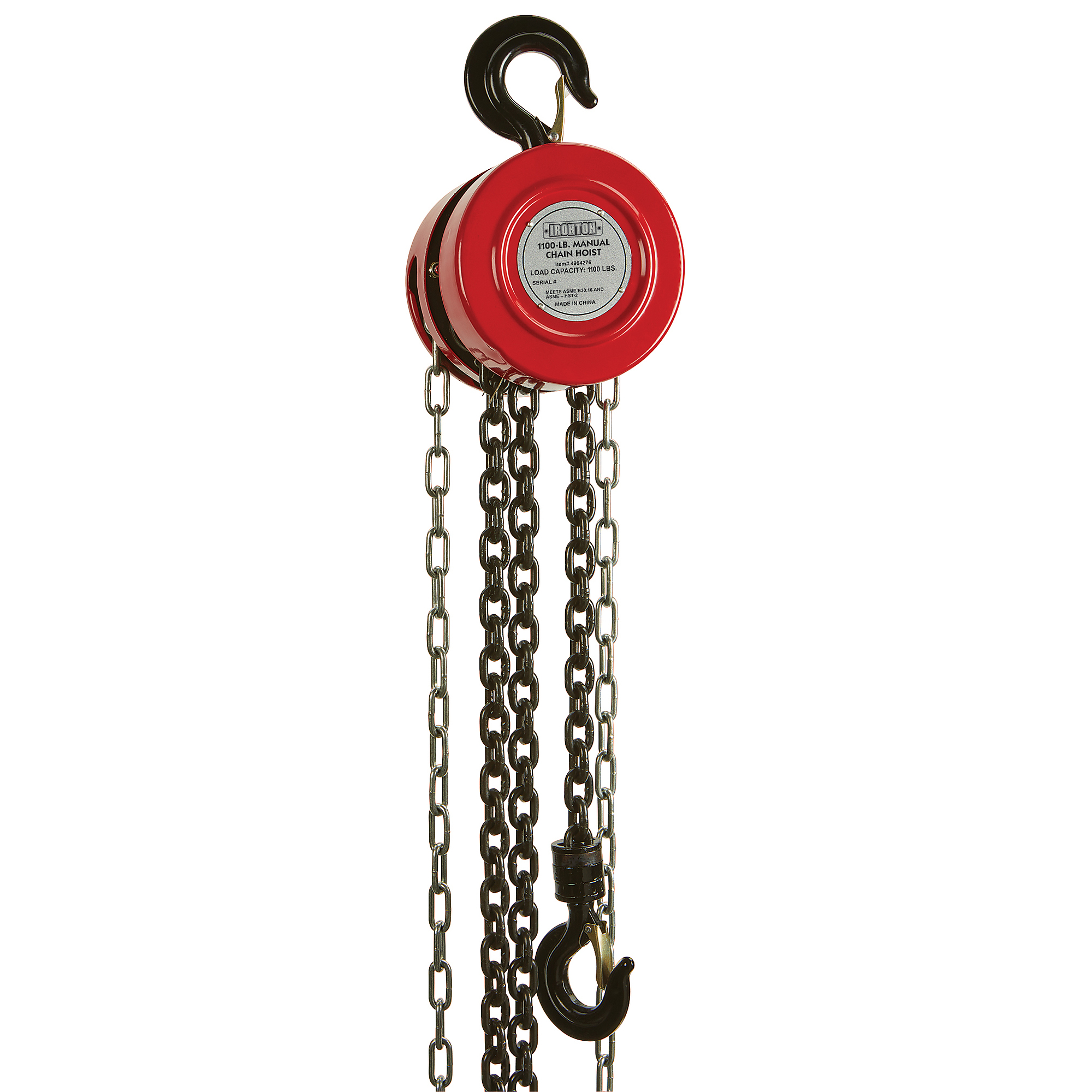 Ironton Manual Chain Hoist, 1100-Lb. Capacity, 10ft. Lift, Model HSZ0.5T3M