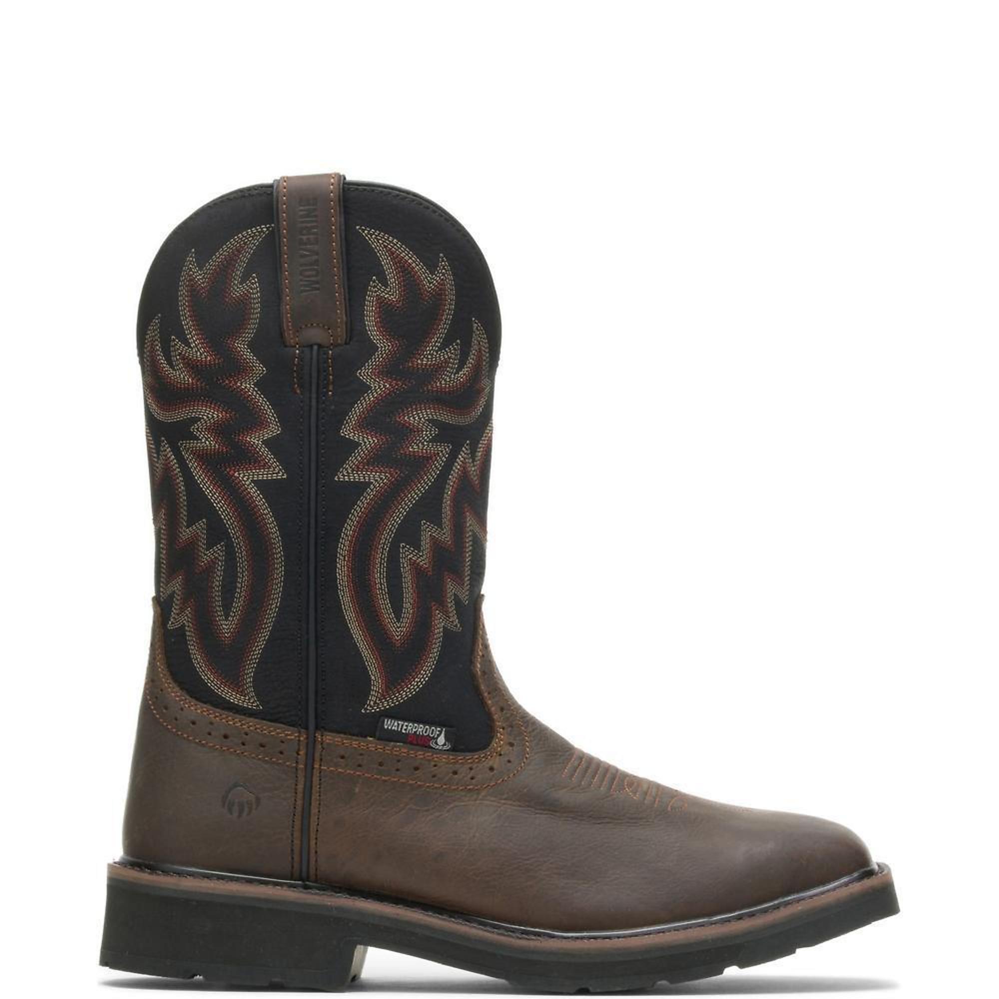 Wolverine, Steel Toe Western Boot, Size 9, Width Medium, Color Black/Brown, Model W10765