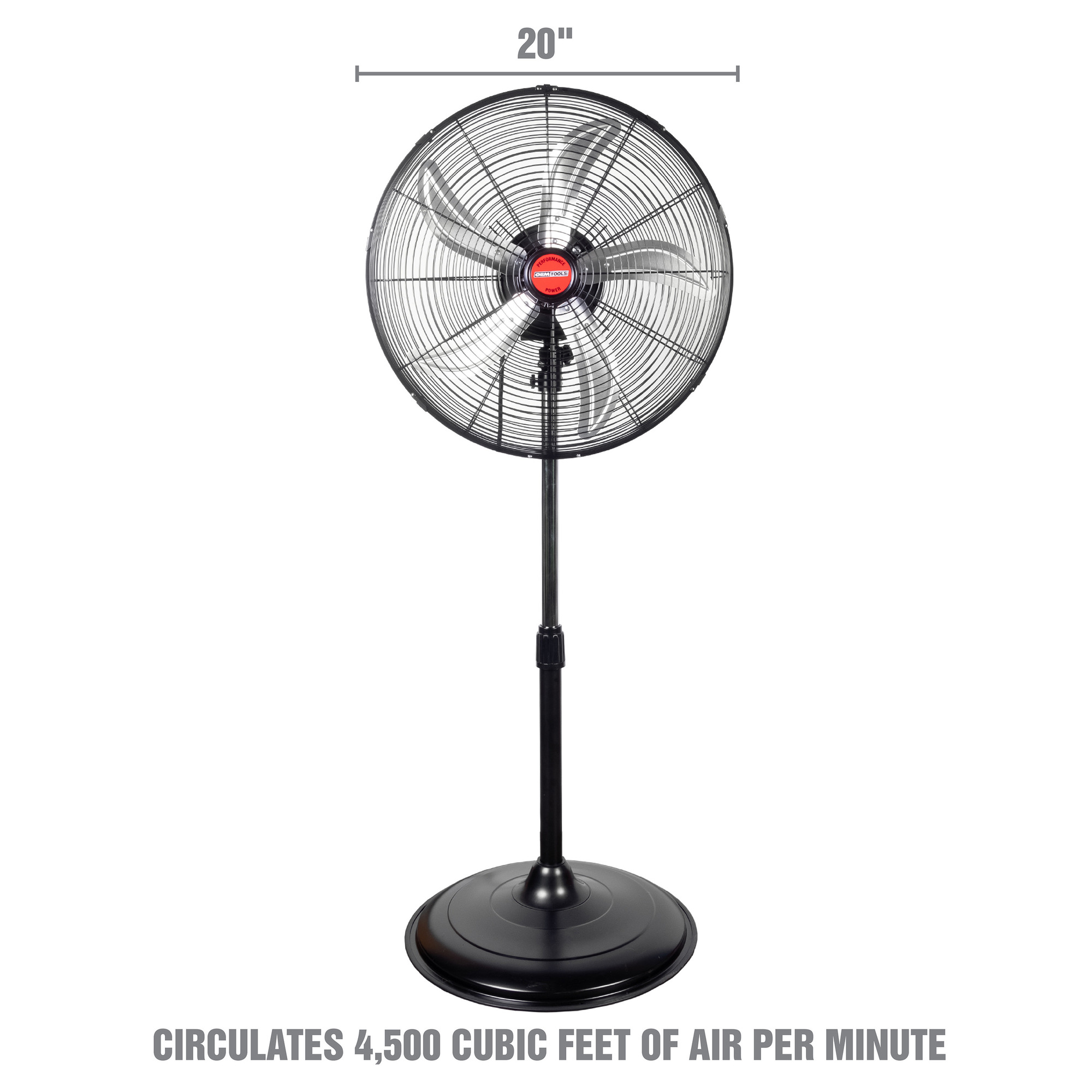 OEMTOOLS, Oscillating Pedestal Fan, Fan Diameter 20 in, Air Delivery 4500 cfm, Oscillating, Model OEM24871