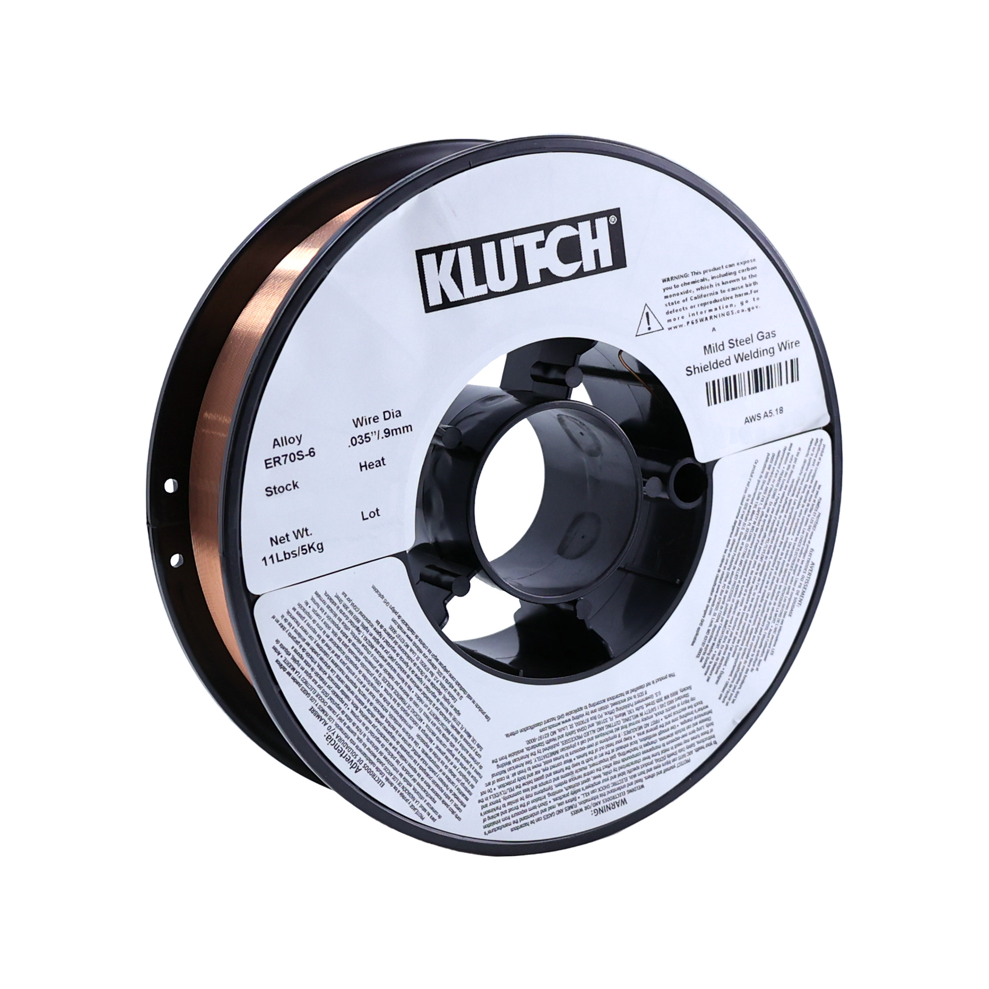 Klutch ER70S-6 Carbon Steel MIG Welding Wire, Size 0.035Inch, 11-Lb. Spool, Model ER70S6-035-11NT