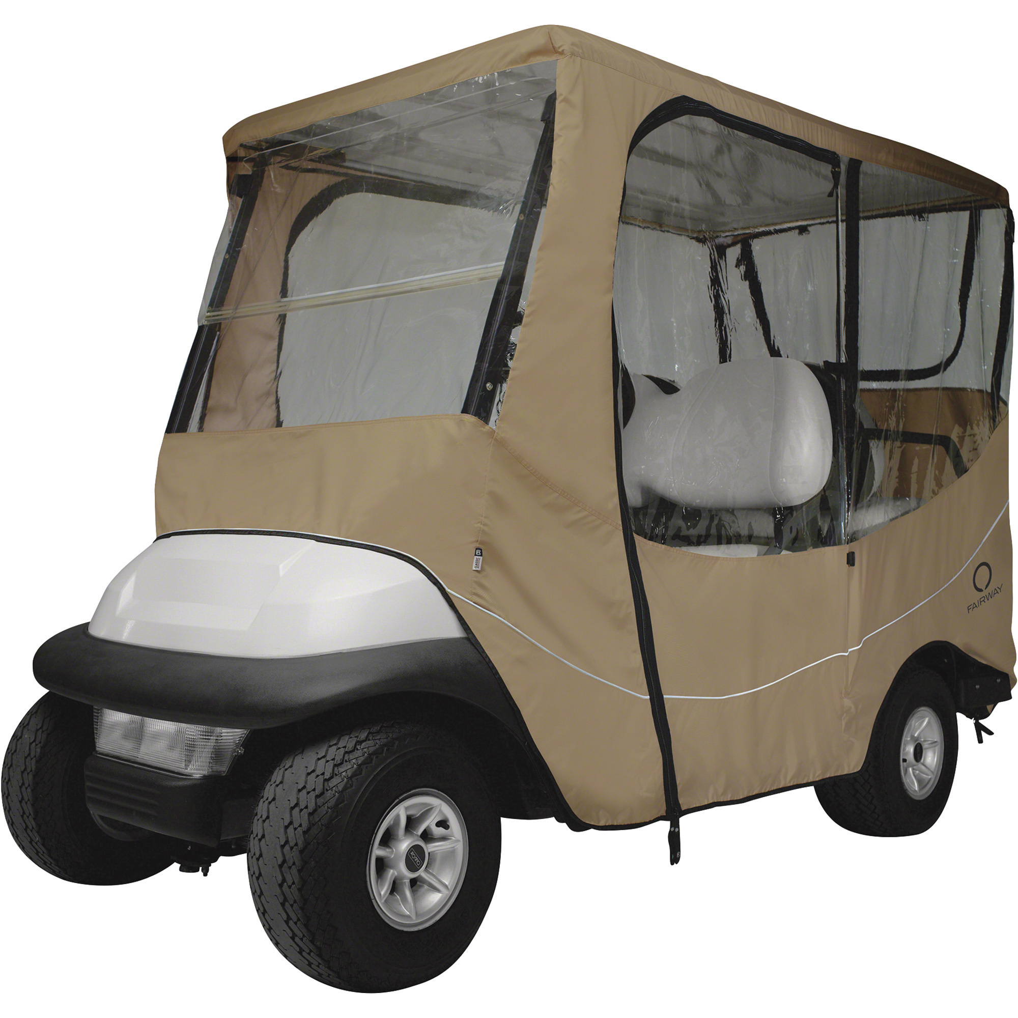 Classic Accessories Fairway 4-Person Golf Cart Travel Enclosure, 4-Person, Long Roof, Light Khaki, 80Inch L Roof, Model 40-046-345801-00