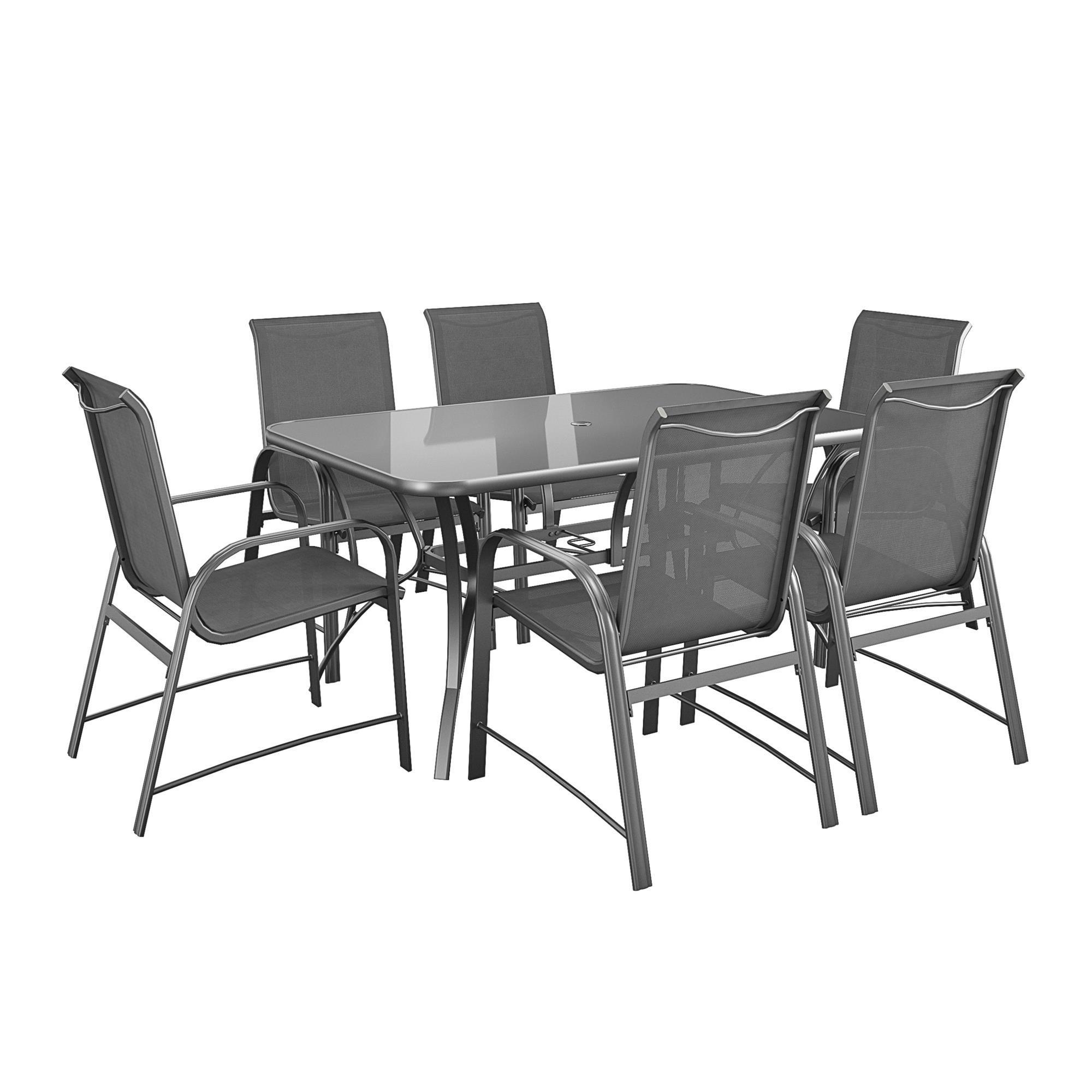 7 Piece Paloma Steel Patio Dining Set, Charcoal, Pieces (qty.) 7, Primary Color Gray, Seating Capacity 6, Model - Cosco 88647CHCE