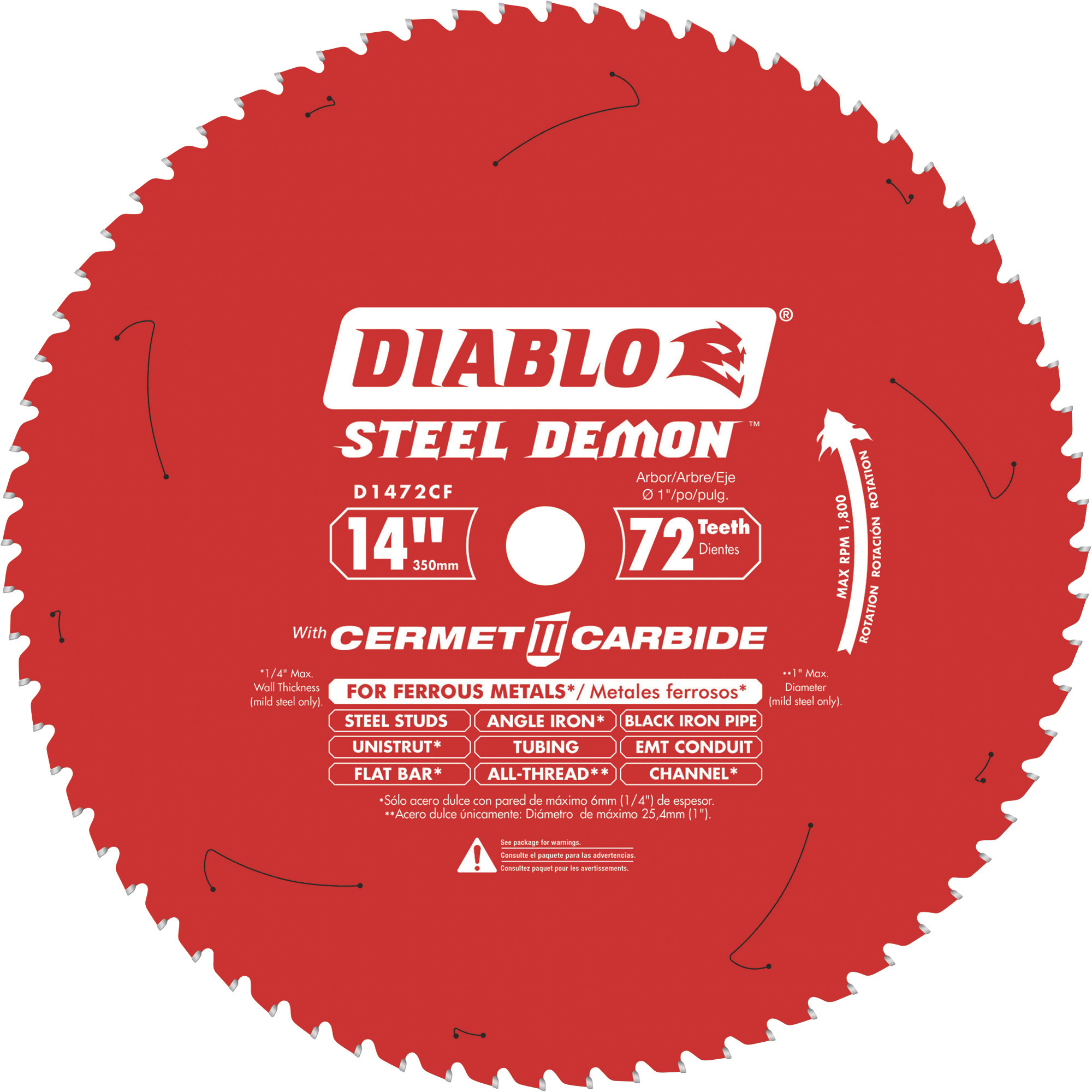 Diablo Steel Demon Cermet II Carbide Metal Cutting Circular Saw Blade, 14Inch, 72 Tooth, Model D1472CF