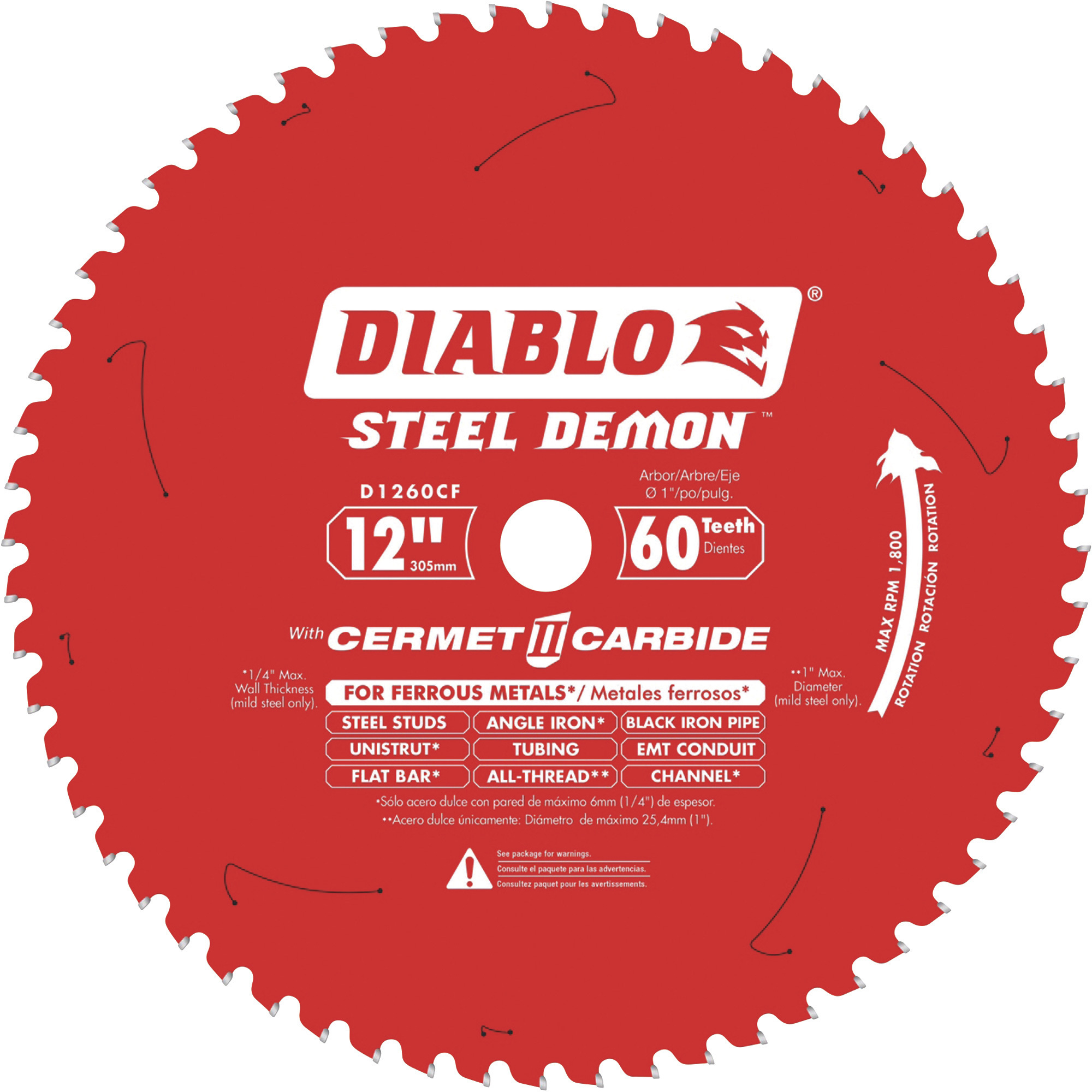 Diablo Steel Demon Cermet II Carbide Metal Cutting Circular Saw Blade, 12Inch, 60 Tooth, Model D1260CF