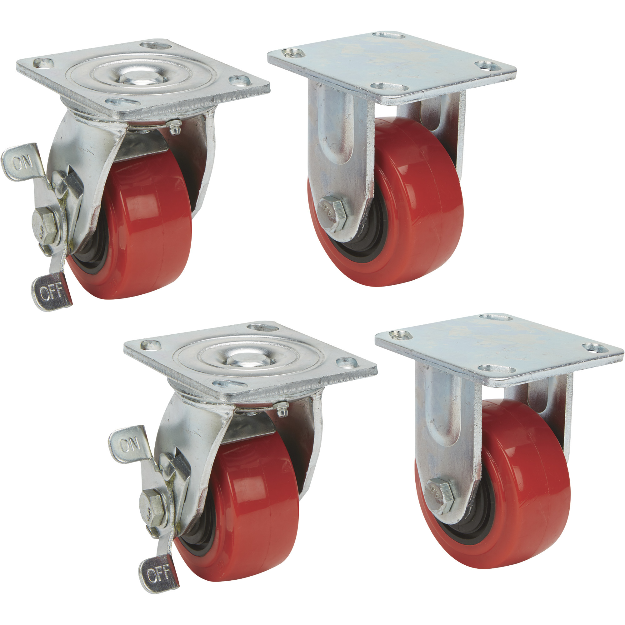 Ironton Nonmarking 4Inch Polyurethane Casters, 4-Pack, 2200-Lb. Capacity Per Set (550 lbs. Each)