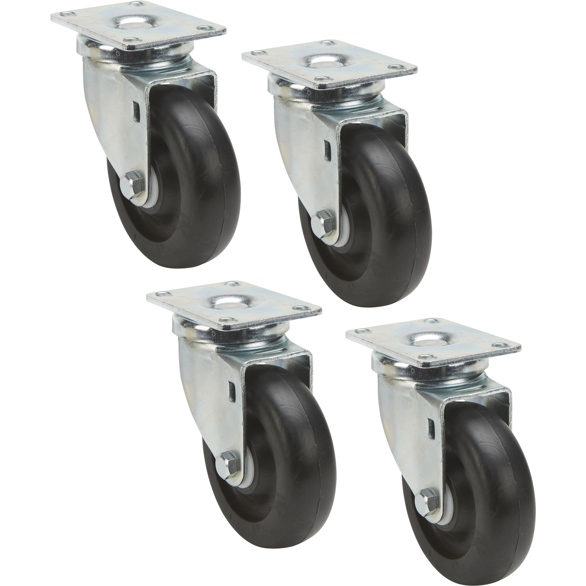 Ironton 4Inch Swivel Nonmarking Polyolefin Casters, 4-Pack, 1,200-Lb. Capacity/Set, 300-Lb. Capacity Each