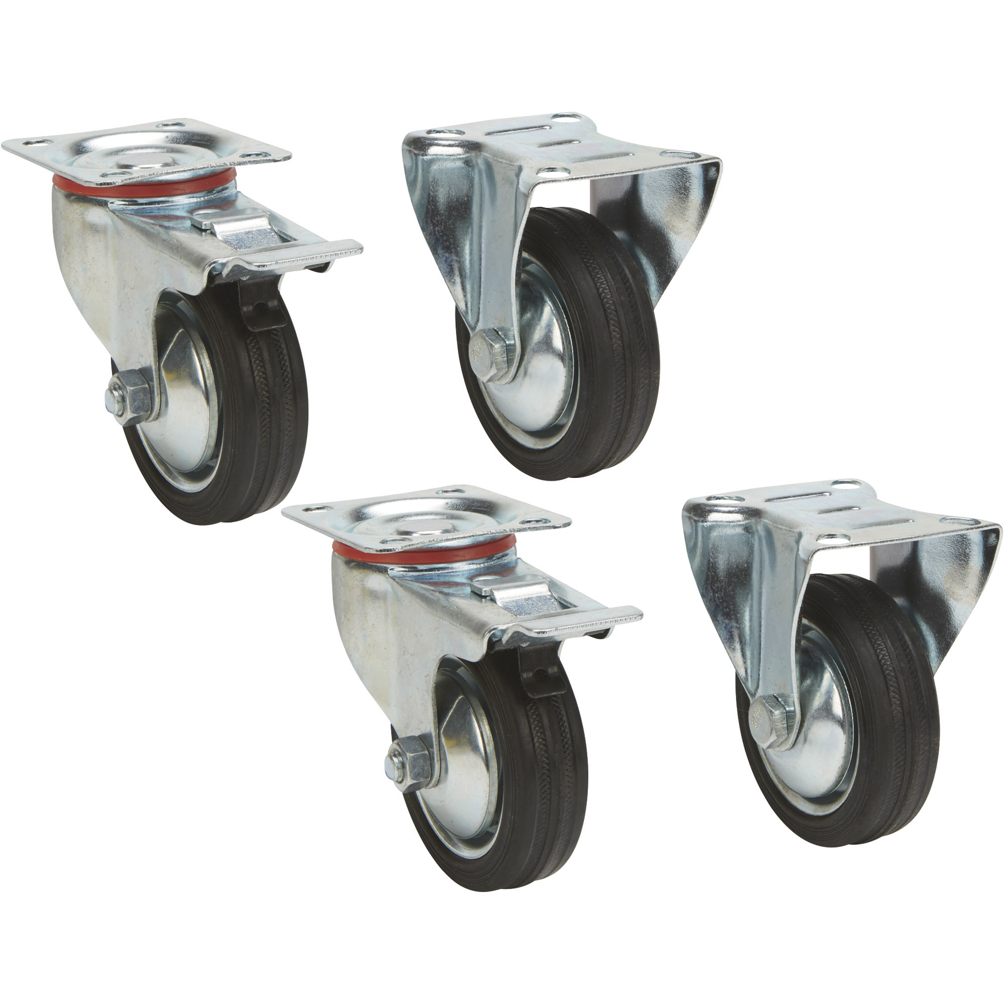 Ironton 3Inch Rubber Casters, 4-Pack, 440-Lb. Total Capacity, 110-Lb. Capacity Each