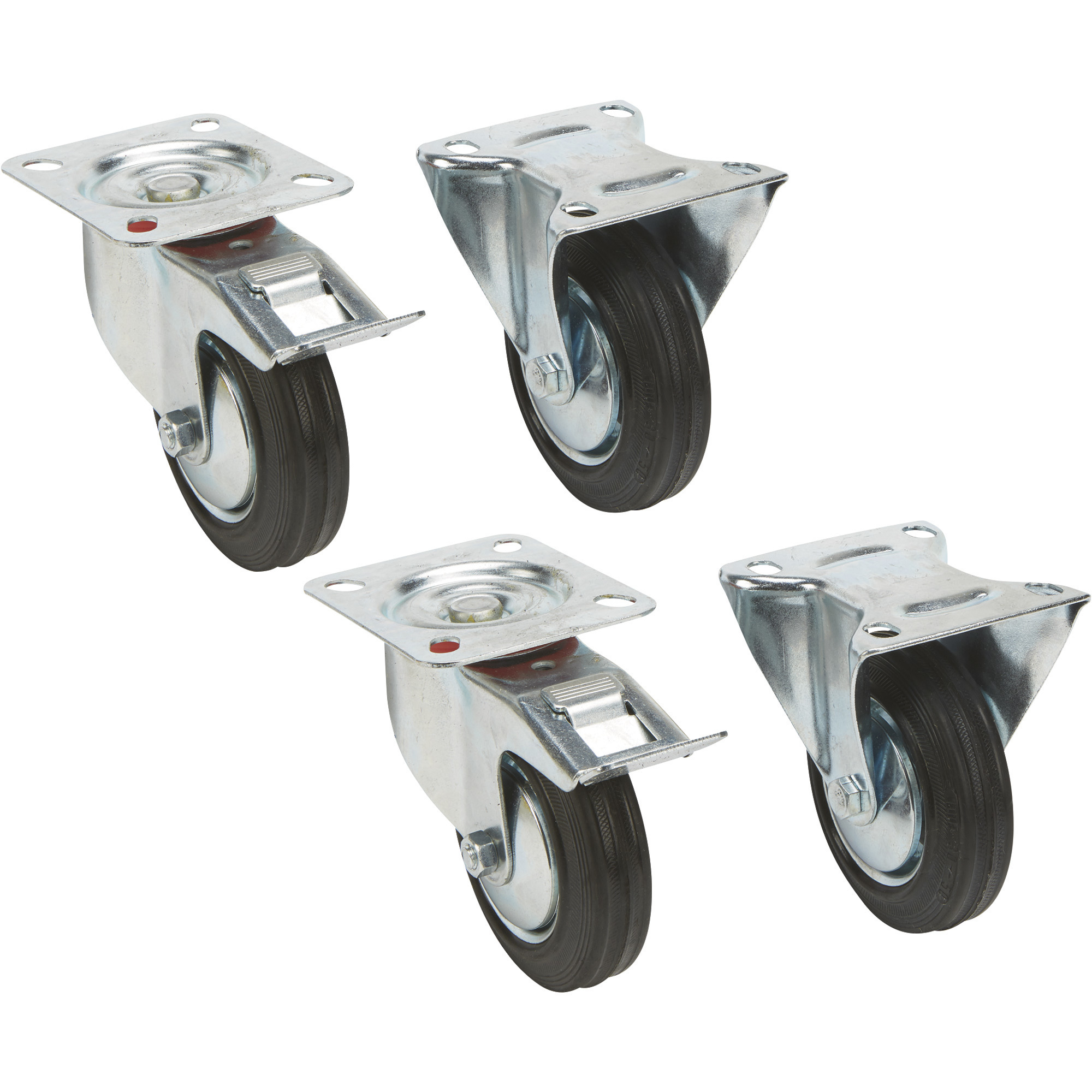 Ironton Rubber Casters, 4-Pack, 4Inch, 650-Lb. Capacity/Set, 155-Lb. Capacity Each