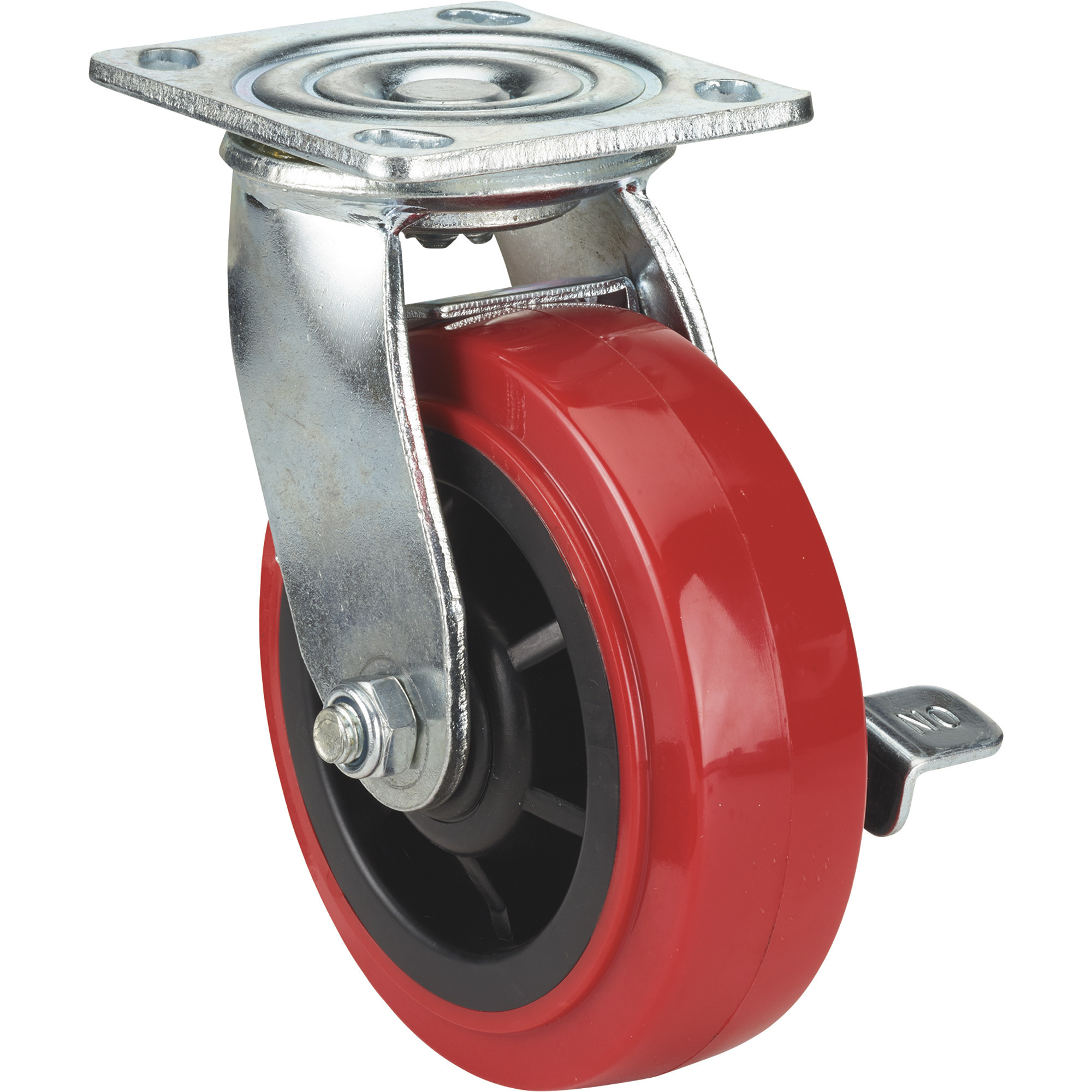 Ironton Standard-Duty 6Inch Swivel Polyurethane Caster with Brake, 700-Lb. Capacity, Red