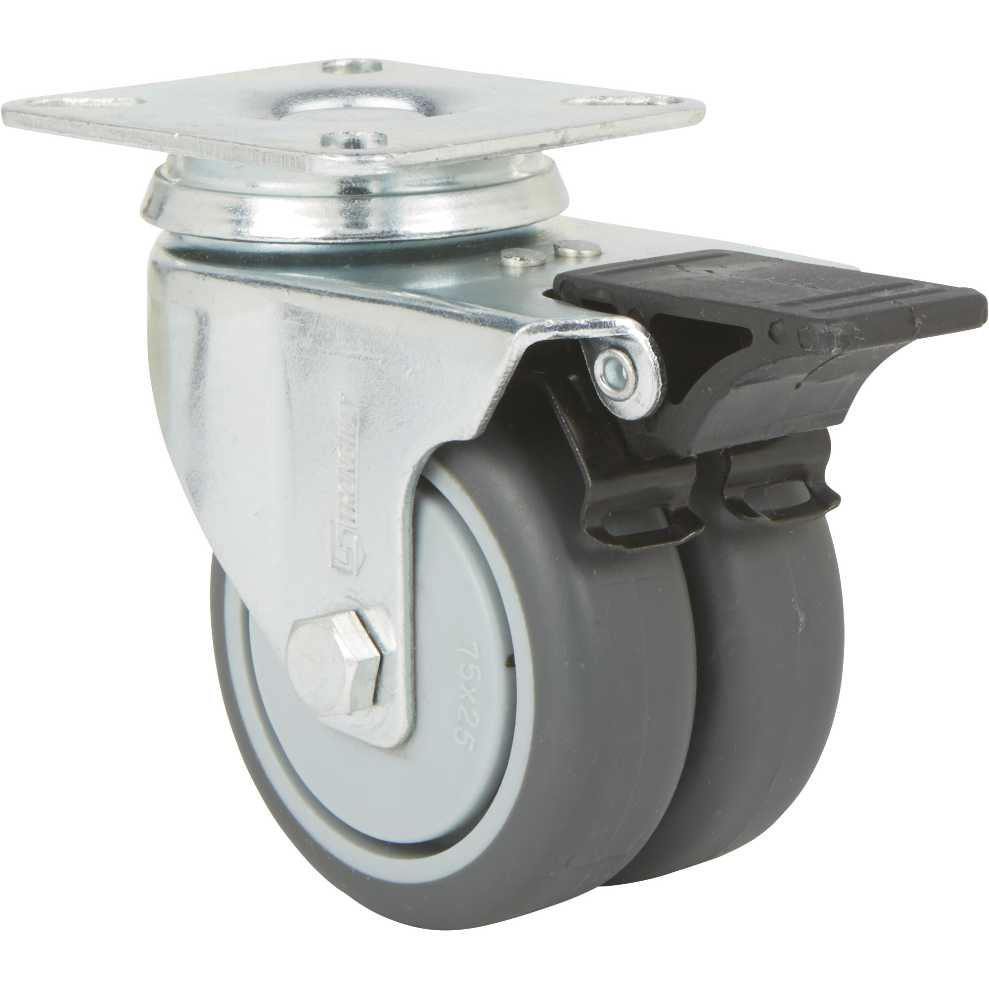 Strongway 3Inch Swivel Dual-Wheel Caster with Brake, 330-Lb. Capacity, Thermoplastic Rubber Wheels