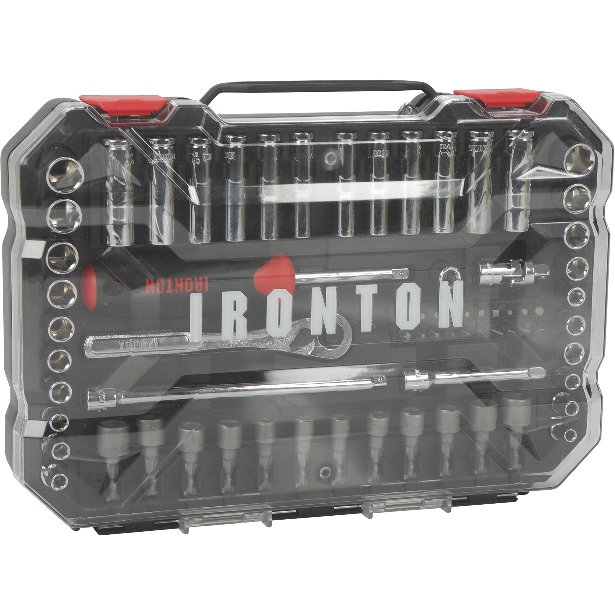Ironton, 70 pc 1/4Inch Drive Socket Set MM/SAE, Measurement Standard Standard (SAE)/Metric, Pieces (qty.) 70, Socket Set Type 1/4Inch Drive Sets,