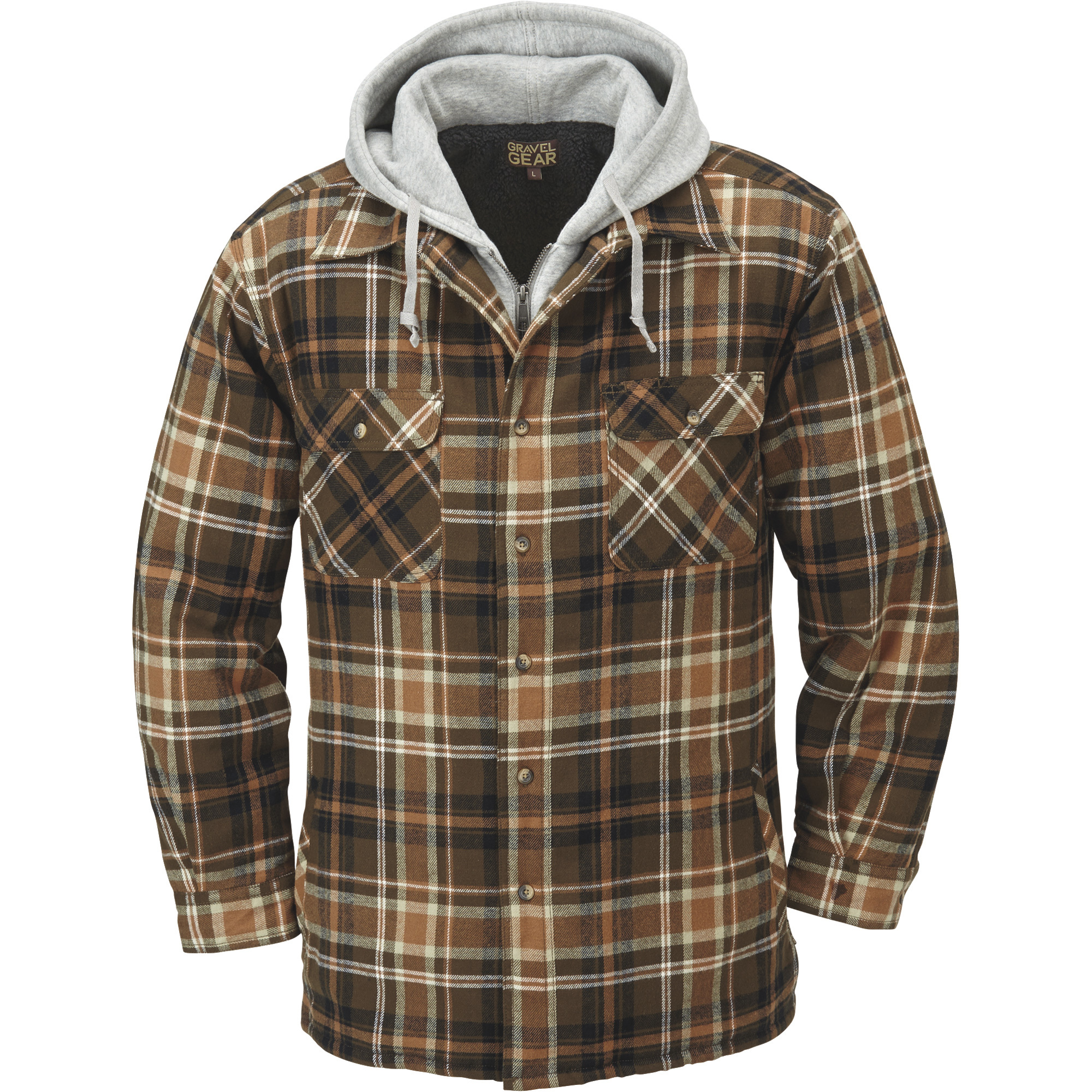 Gravel Gear Sherpa-Lined Hooded Flannel Shirt Jacket â Large, Tan