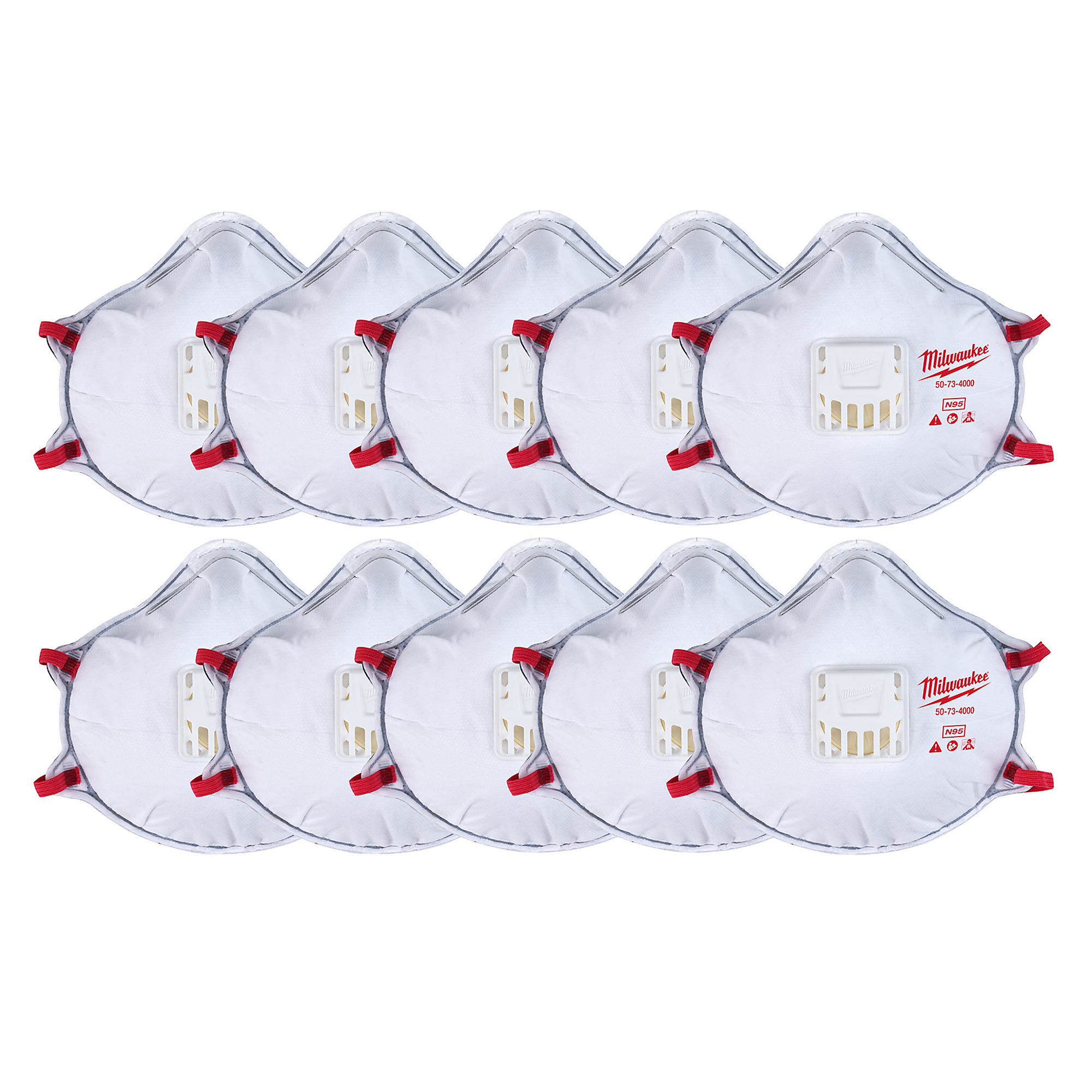 Milwaukee N95 Masks, White, One-Size, qty. 10, Model 48-73-4004