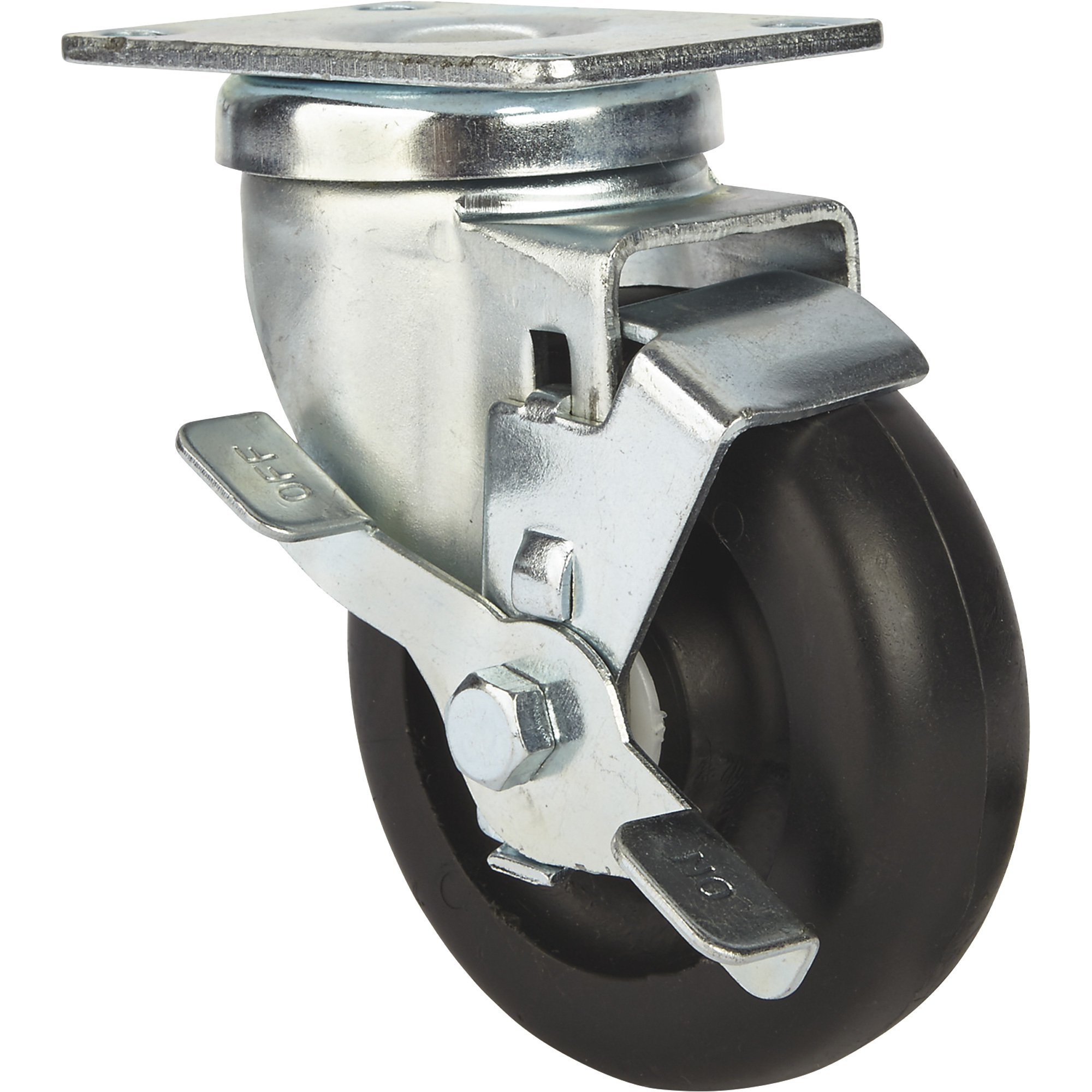 Ironton Light-Duty 4Inch Swivel Nonmarking Polyolefin Caster with Brake, 300-Lb. Capacity, Black