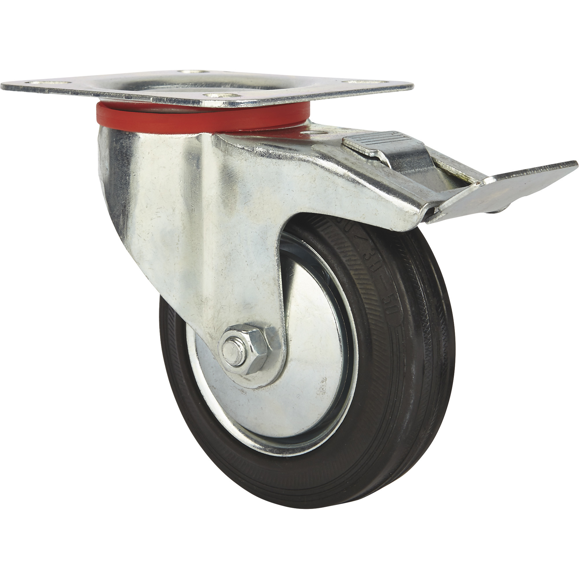Ironton 4Inch Swivel Rubber Caster with Brake, 155-Lb. Capacity