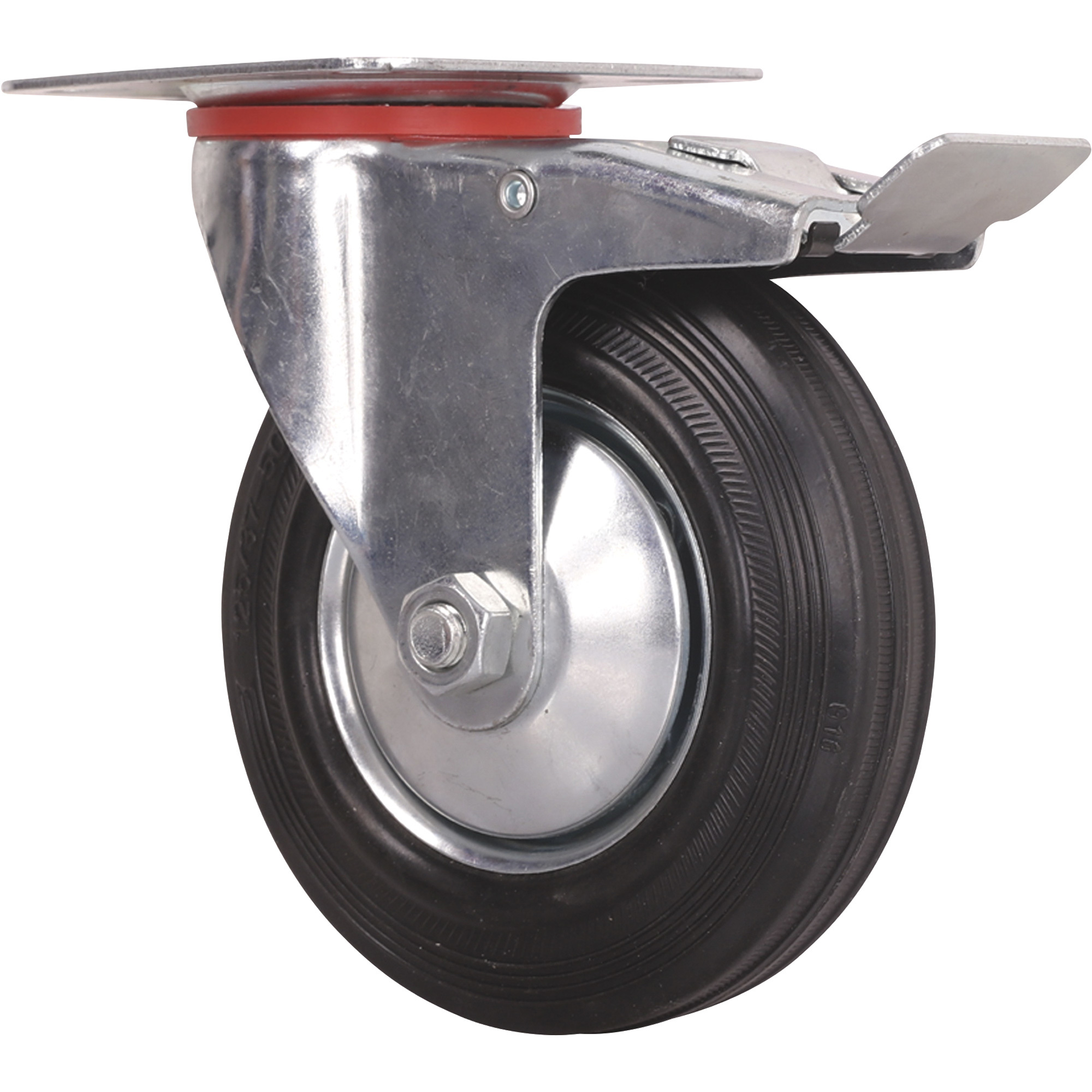 Ironton 5Inch Swivel Rubber Caster with Brake, 220-Lb. Capacity
